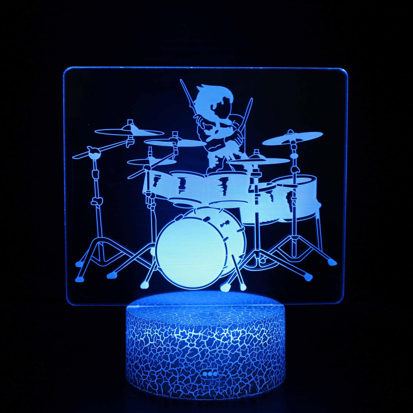 Drummer & Drumset 3D Optical Illusion Lamp - 3D Optical Lamp