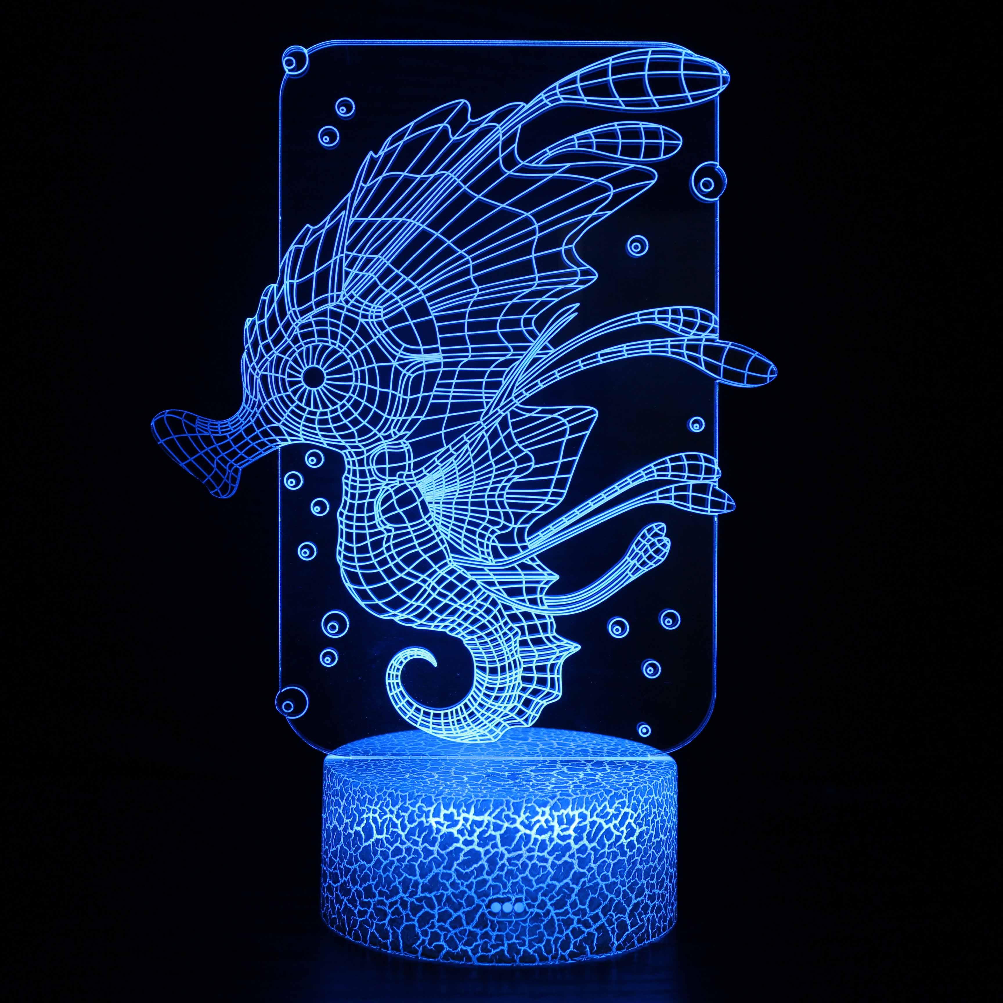 Realistic Seahorse Fish Marine Life 3D Optical Illusion Lamp - 3D Optical Lamp