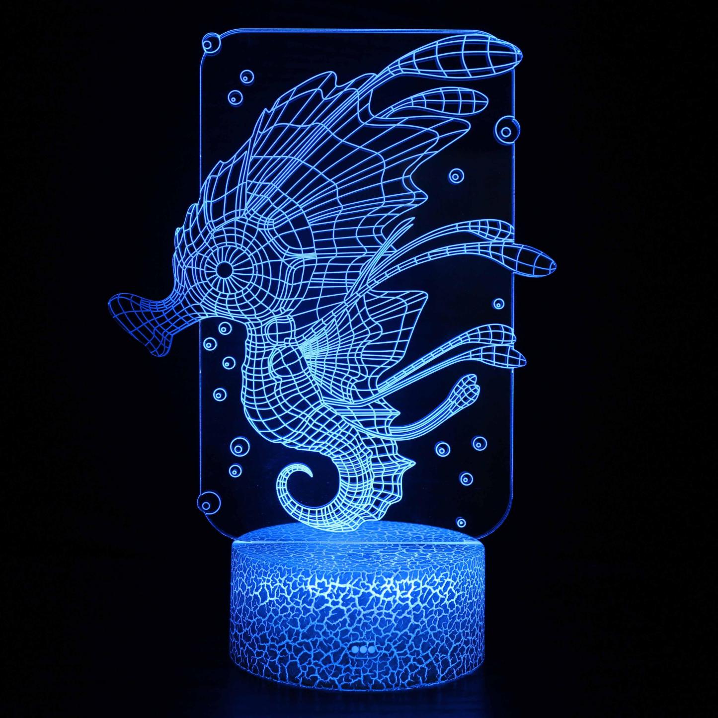 Realistic Seahorse Fish Marine Life 3D Optical Illusion Lamp - 3D Optical Lamp