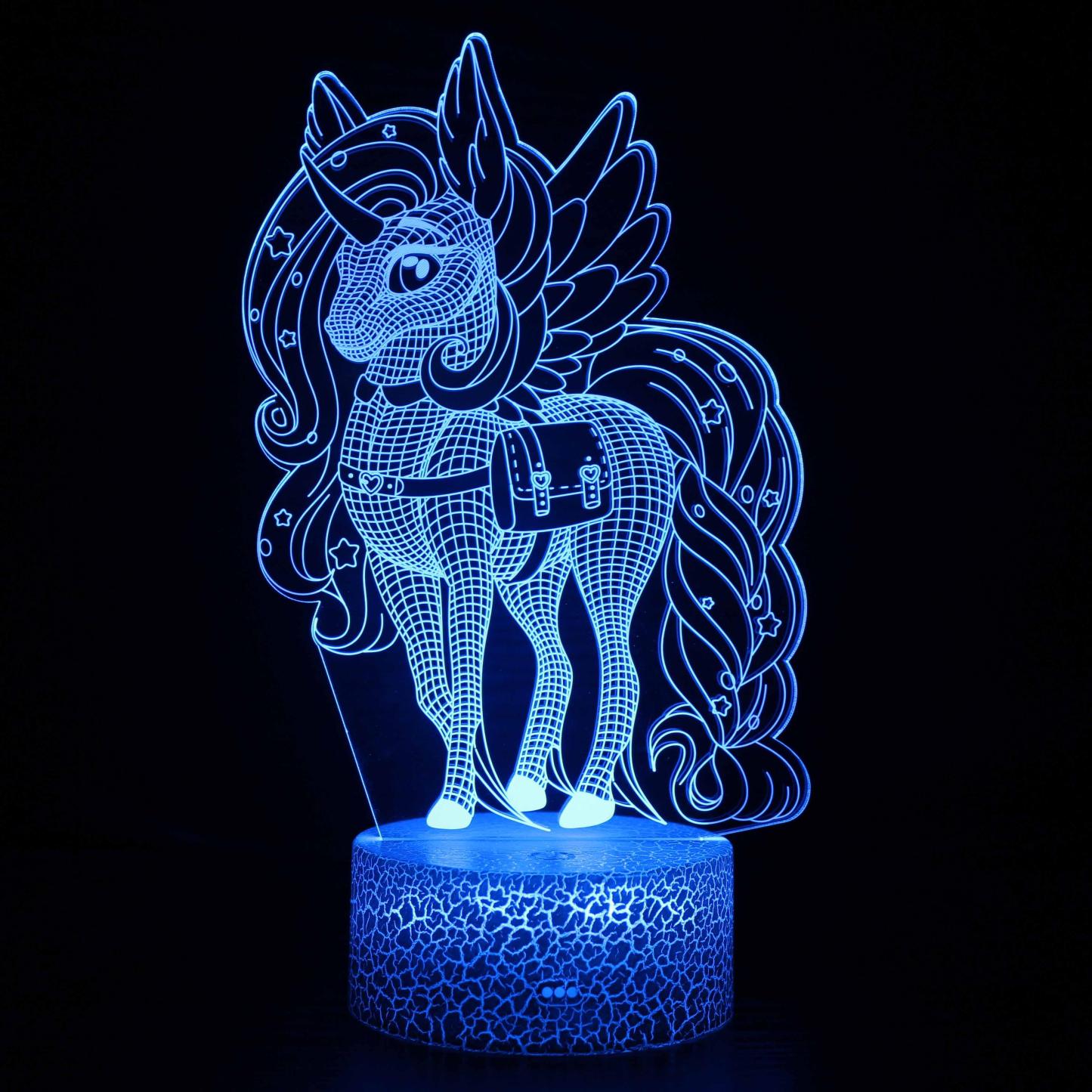 Abstract Beautiful Baby Unicorn With a Bag Optical Illusion Lamp - 3D Optical Lamp