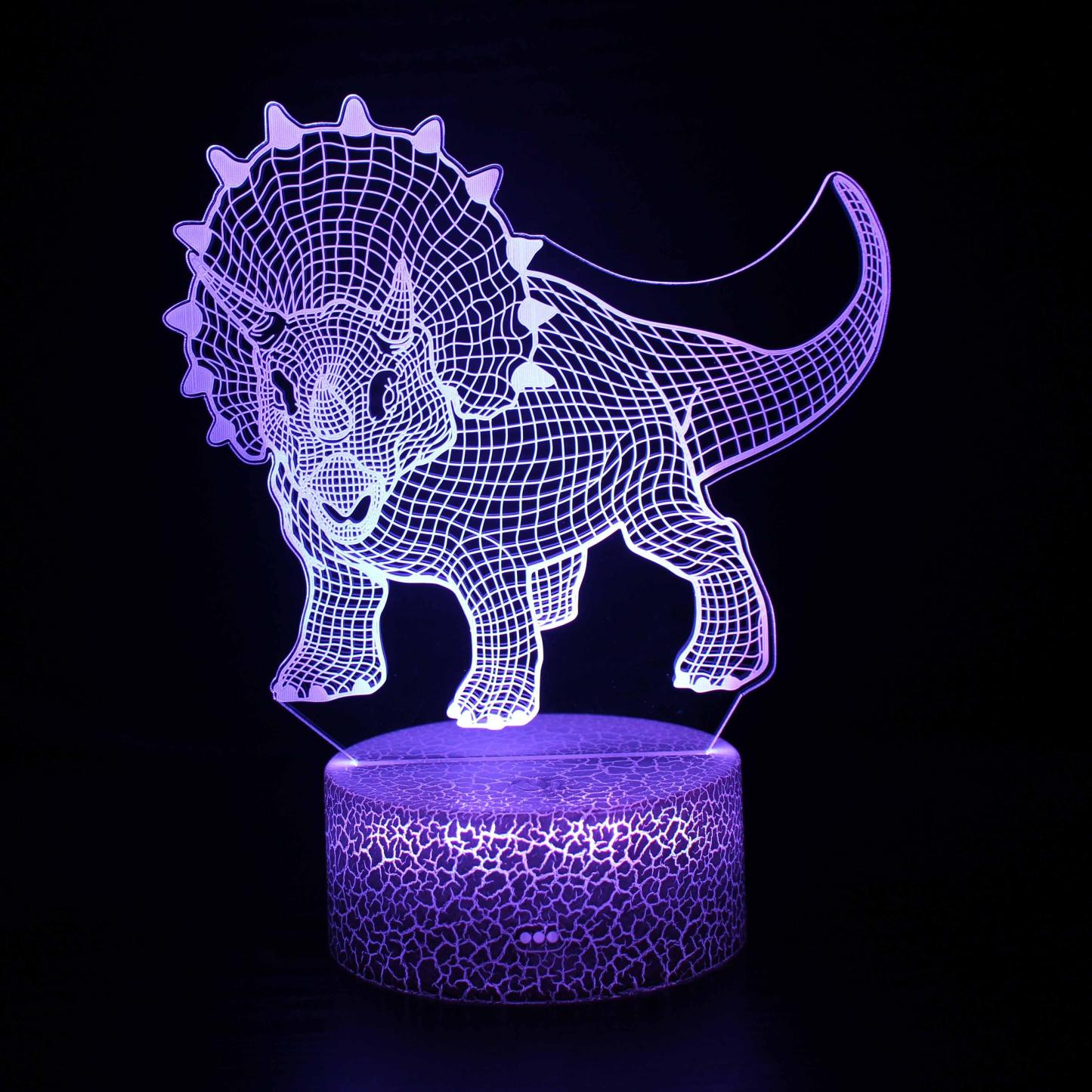 Realistic Front Facing Triceratops Dinosaur 3D Optical Illusion Lamp - 3D Optical Lamp