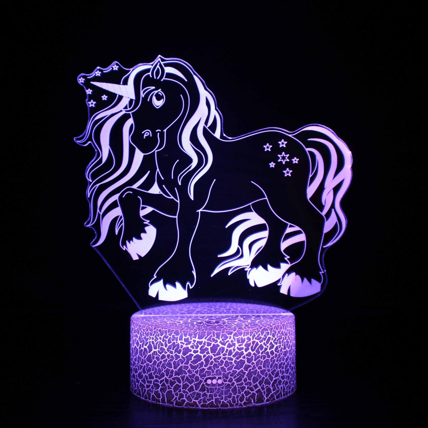 Abstract Beautiful Baby Unicorn With Stars Optical Illusion Lamp - 3D Optical Lamp