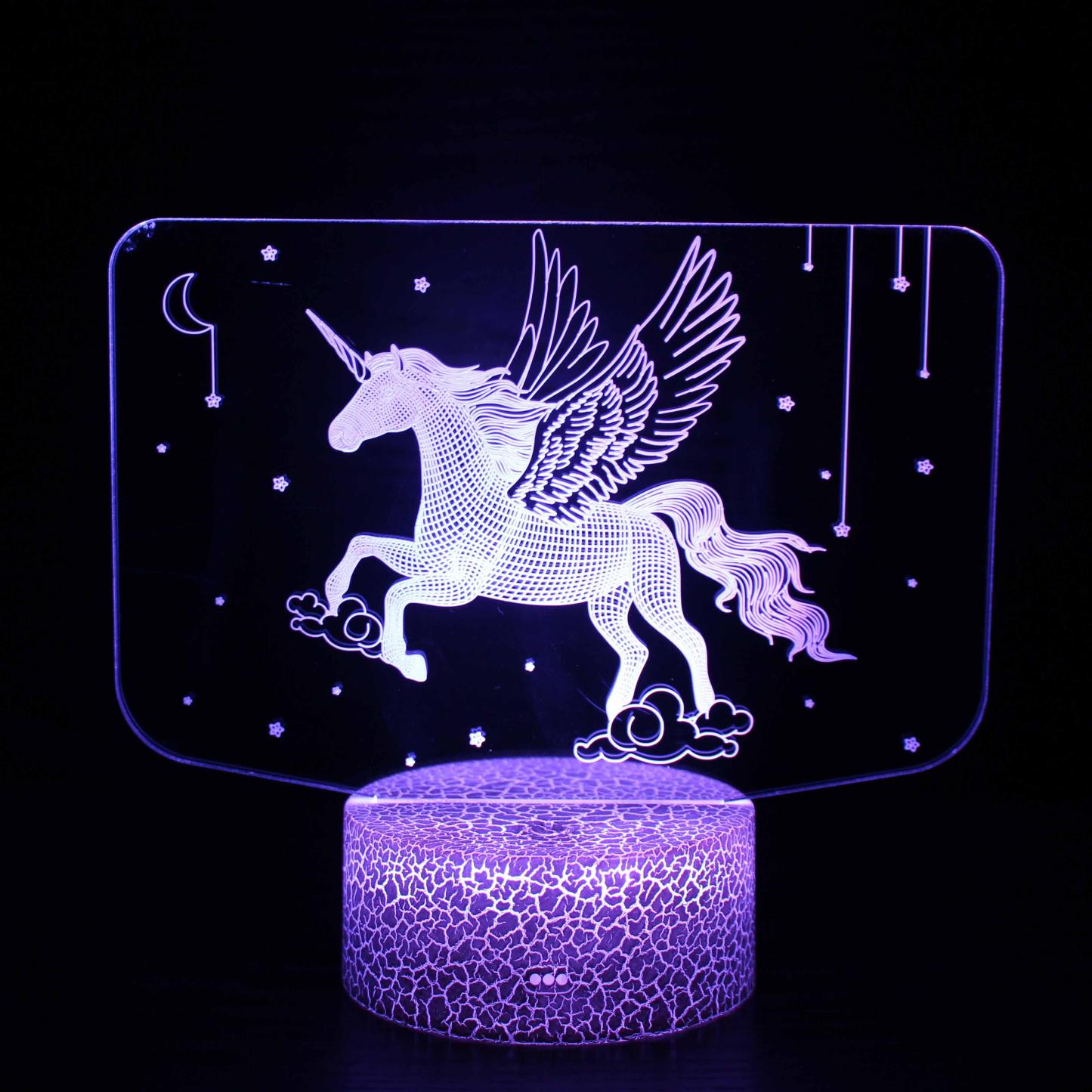 Abstract Beautiful Flying Baby Unicorn Optical Illusion Lamp-3D Optical Lamp