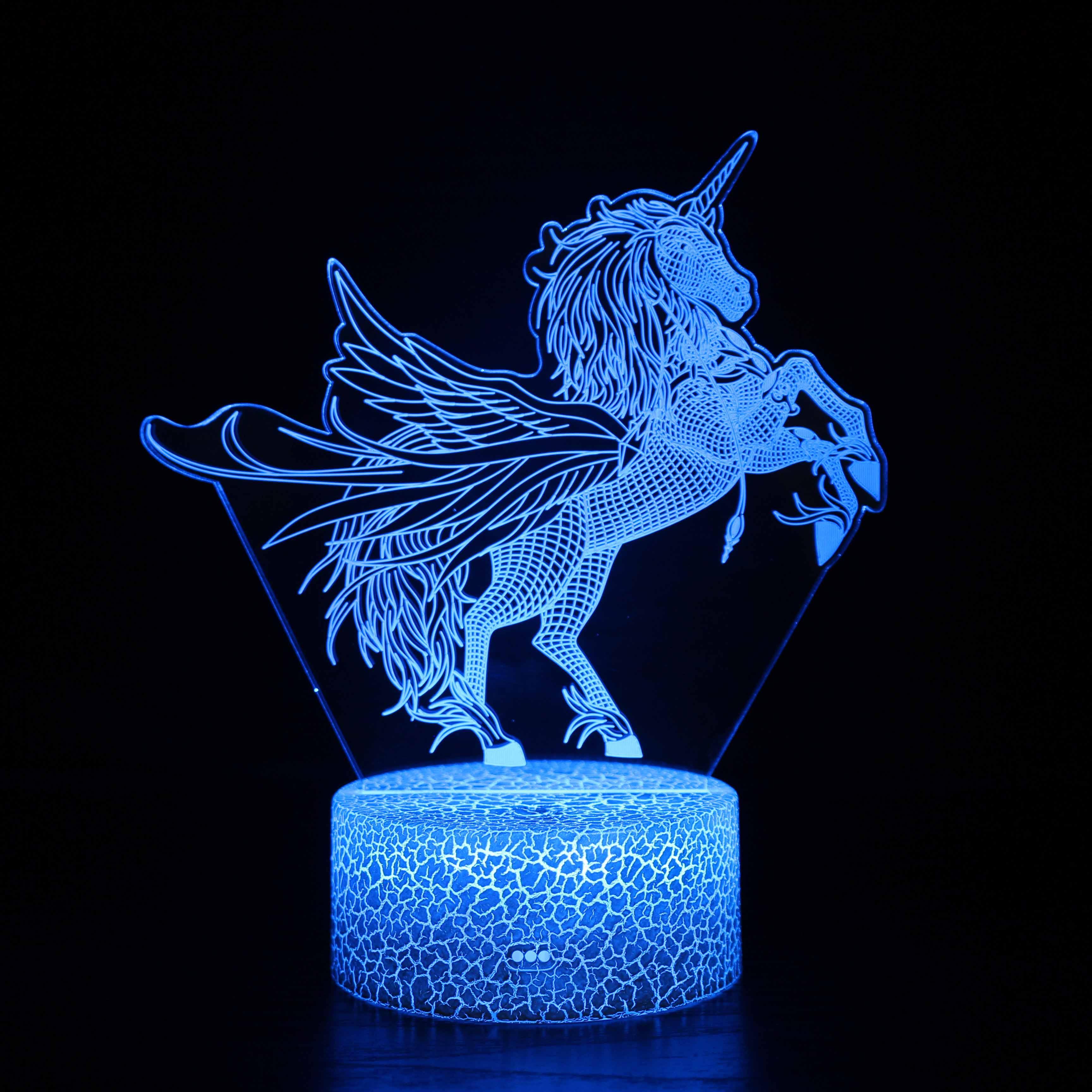 Abstract Light Blue Beautiful Flying Unicorn Optical Illusion Lamp - 3D Optical Lamp