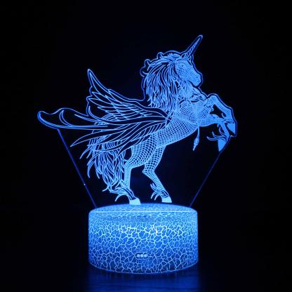 Abstract Light Blue Beautiful Flying Unicorn Optical Illusion Lamp-3D Optical Lamp