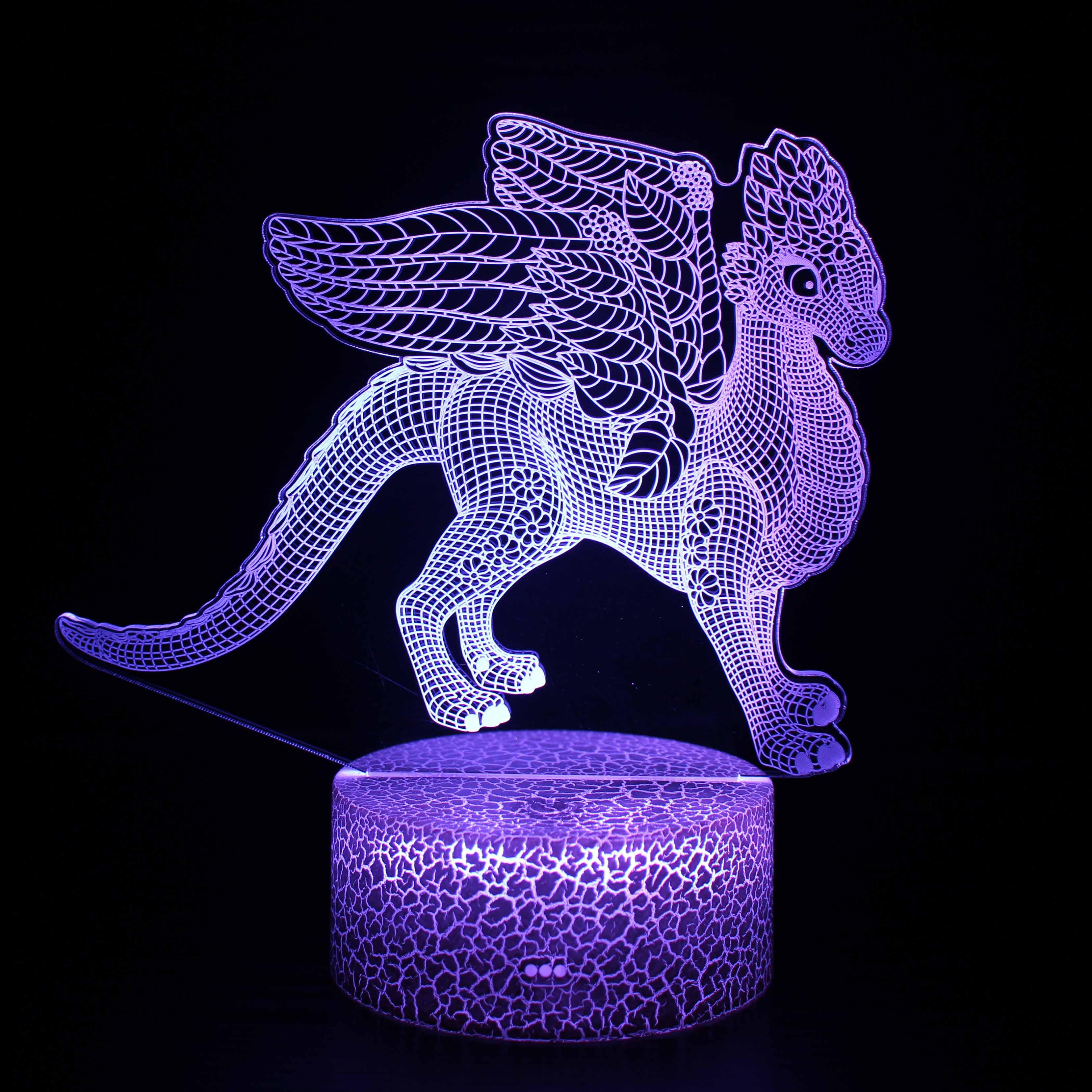 Cartoon Enchanted Dragon Dinosaur 3D Optical Illusion Lamp - 3D Optical Lamp