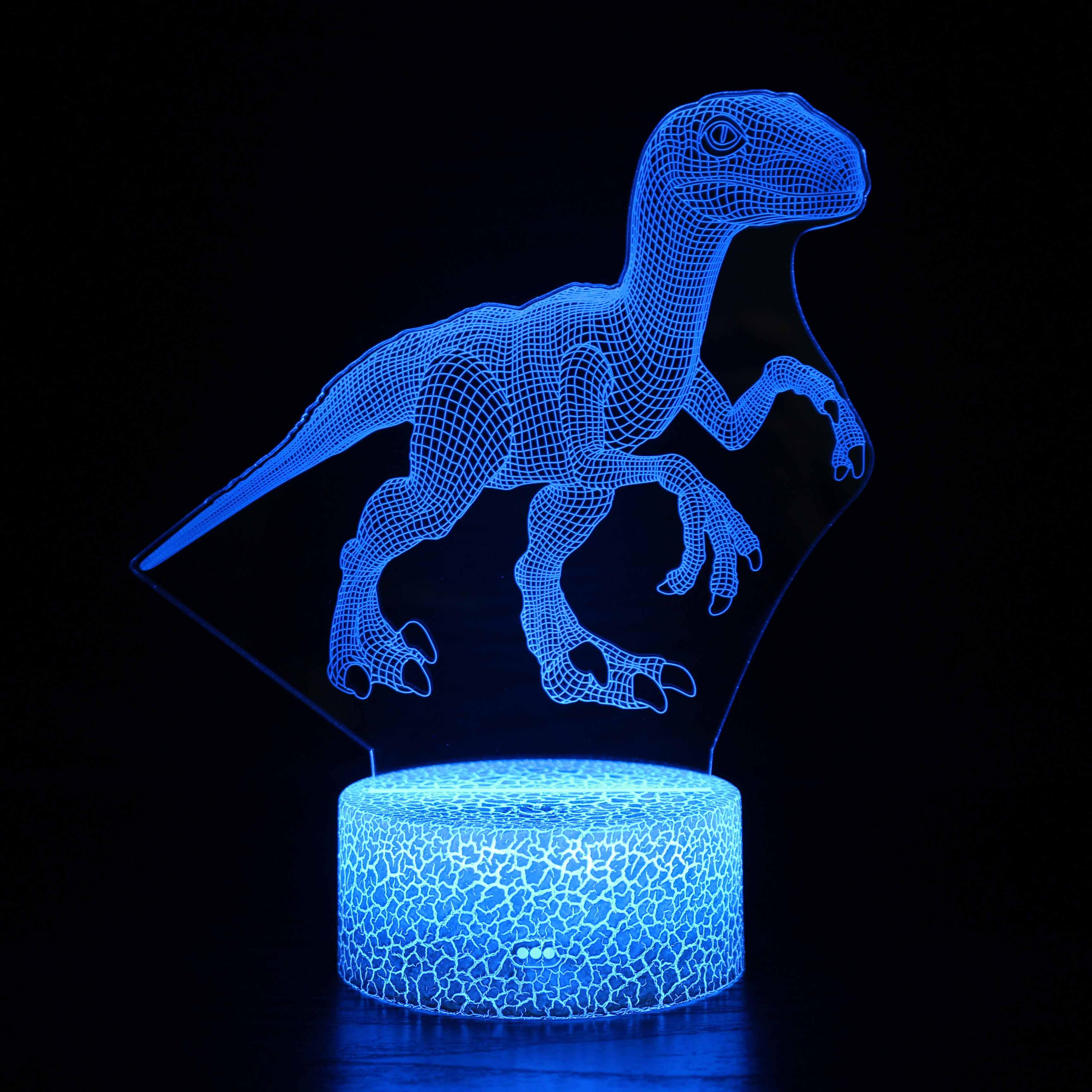 Dinosaur 3D Illusion Lamp with Remote and Touch LED Color Control-3D Optical Lamp