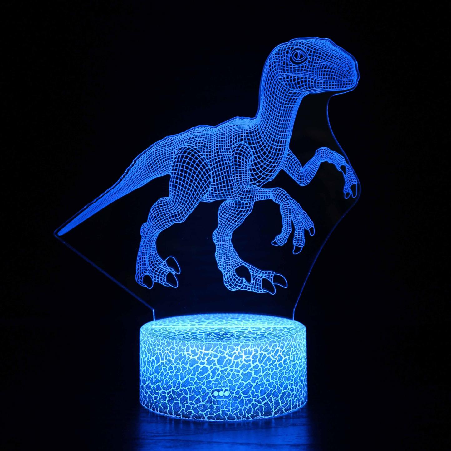 Dinosaur 3D Illusion Lamp with Remote and Touch LED Color Control-3D Optical Lamp