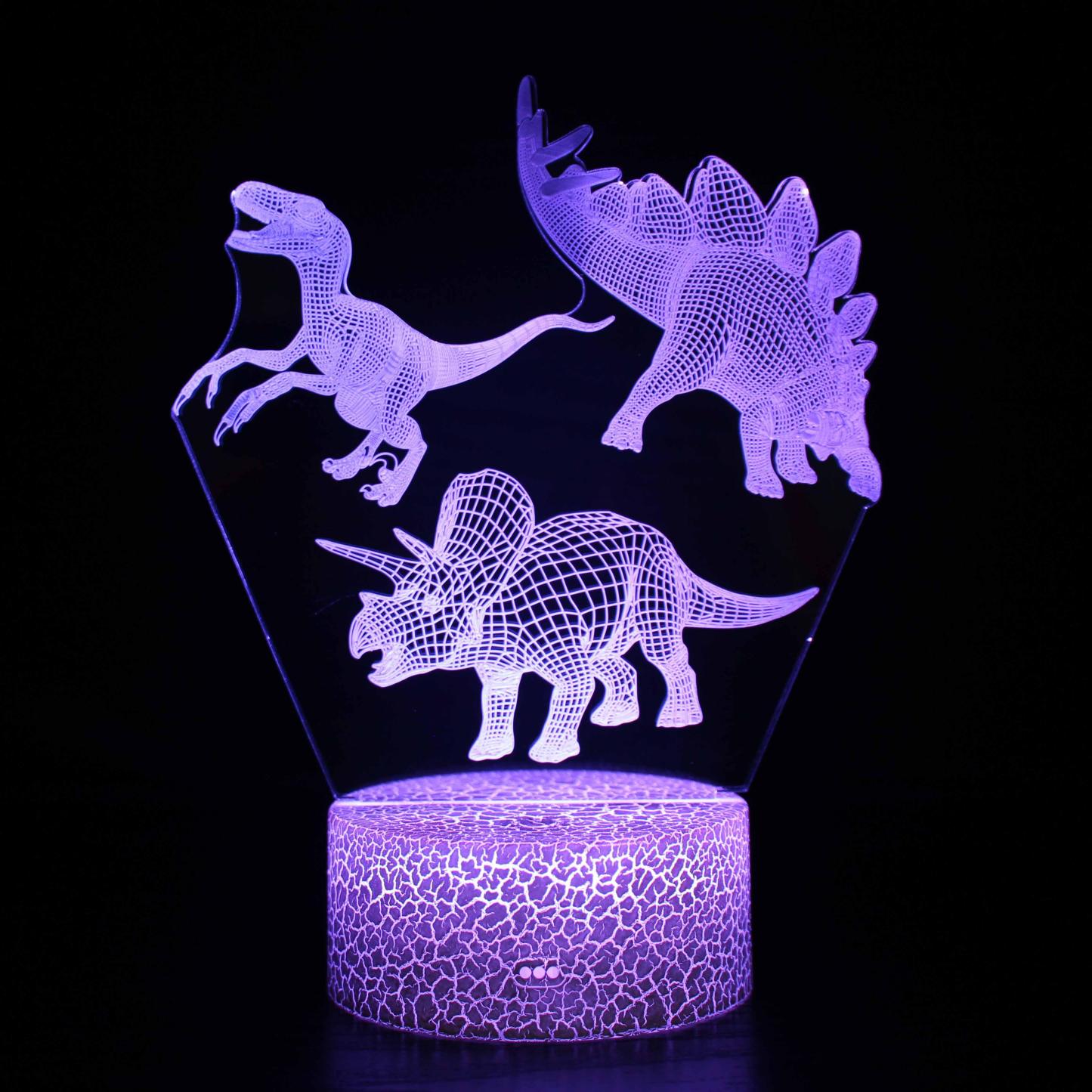 Cartoon Animated 3 Dinosaur 3D Optical Illusion Lamp - 3D Optical Lamp