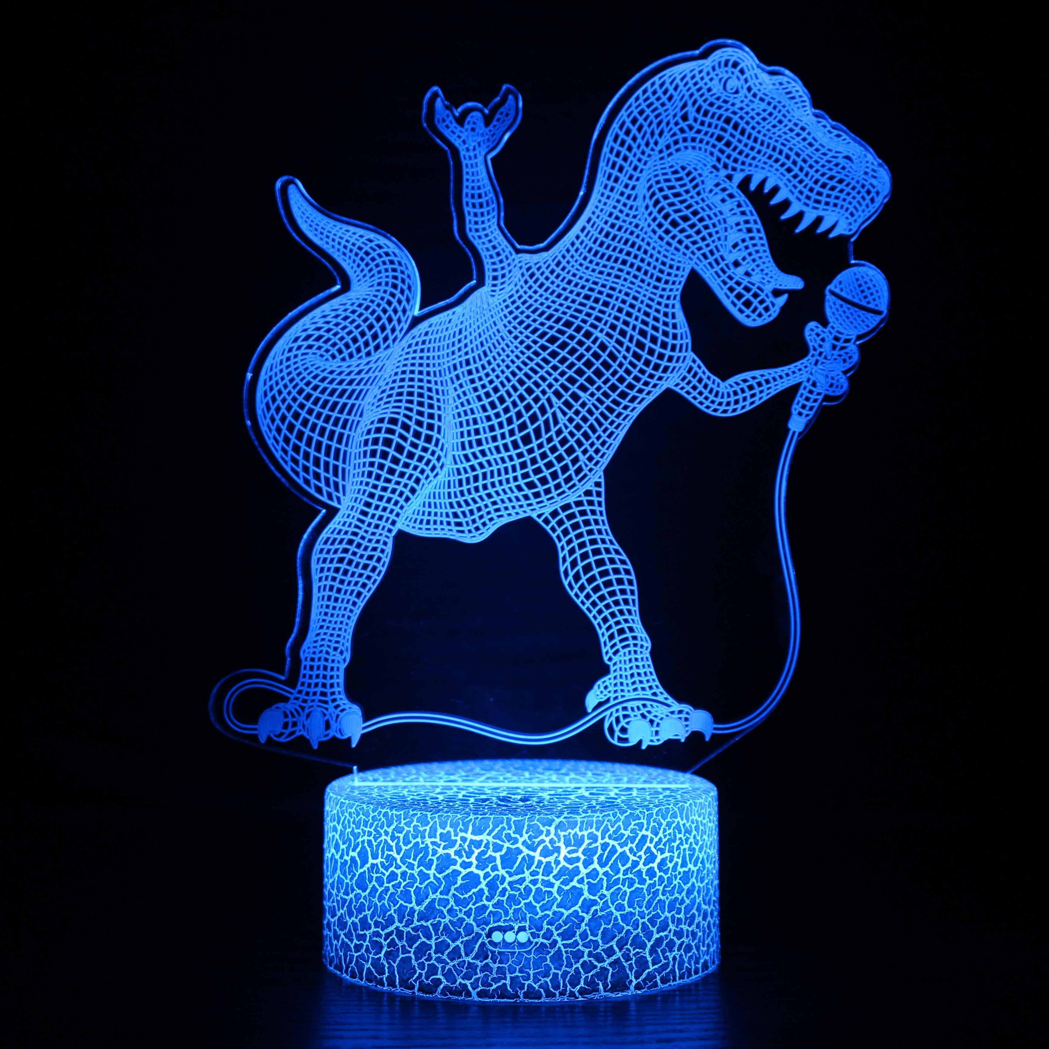 Cartoon Singing T-Rex Dinosaur 3D Optical Illusion Lamp - 3D Optical Lamp