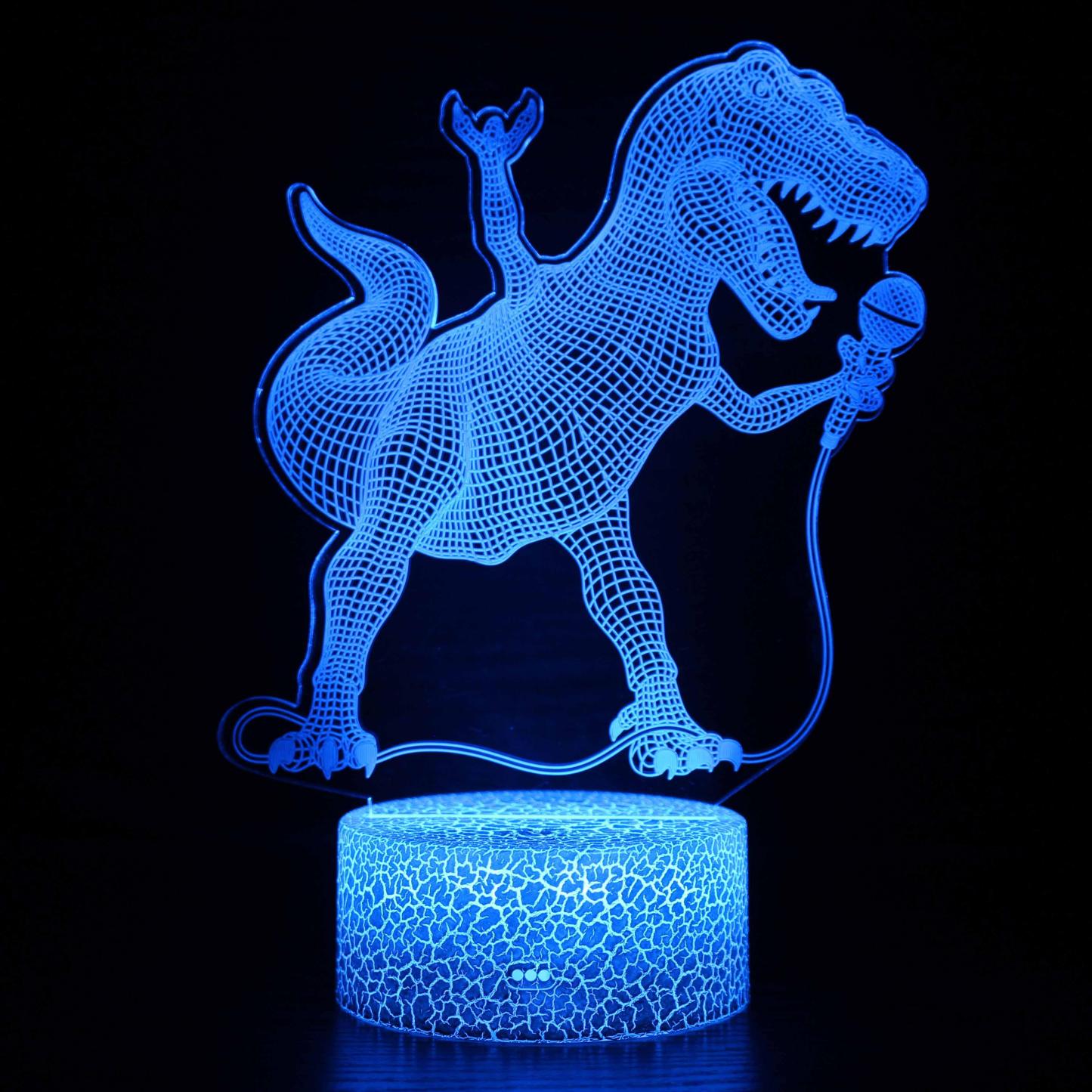 Cartoon Singing T-Rex Dinosaur 3D Optical Illusion Lamp - 3D Optical Lamp