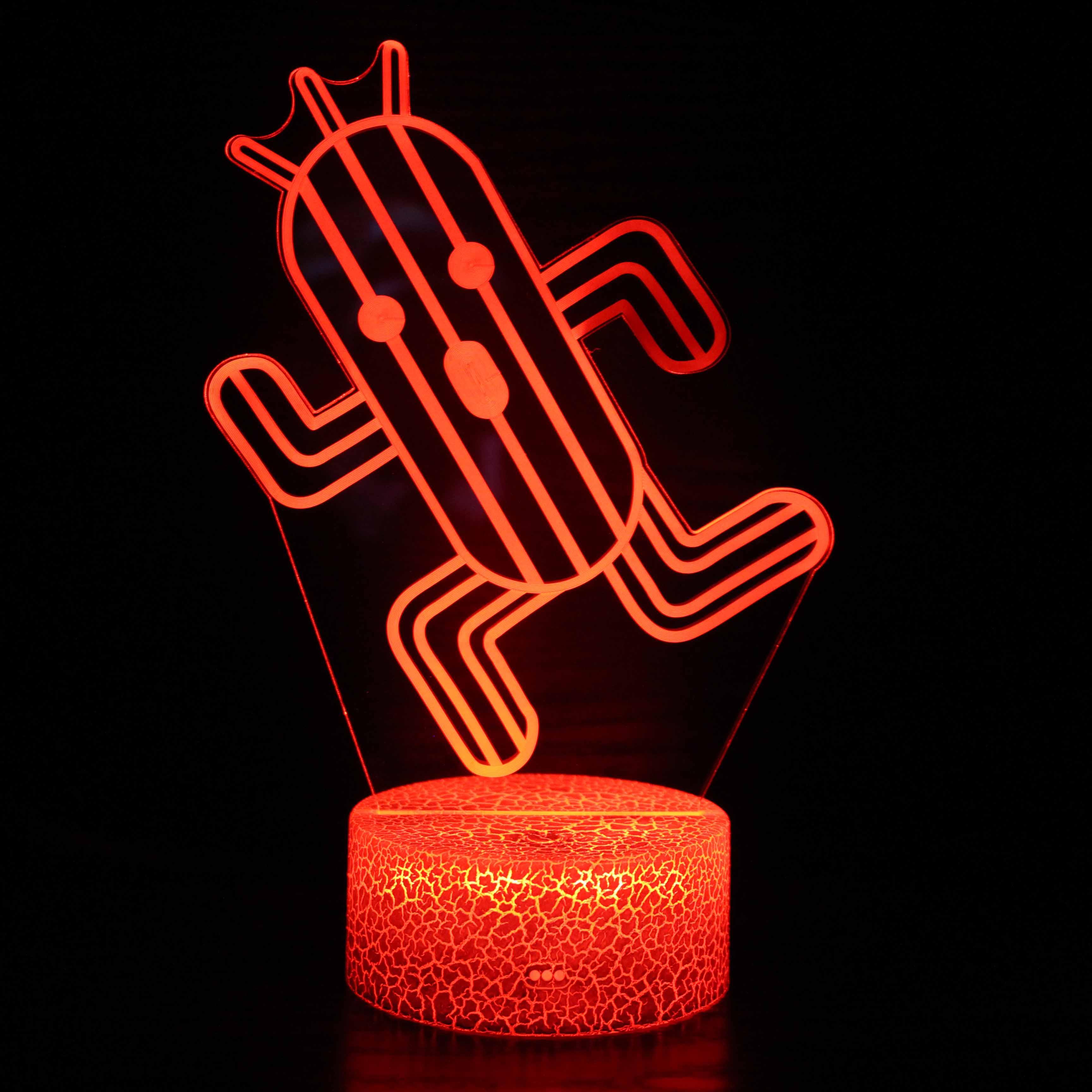 Red Running Cactus Cartoon Optical Illusion Lamp - 3D Optical Lamp
