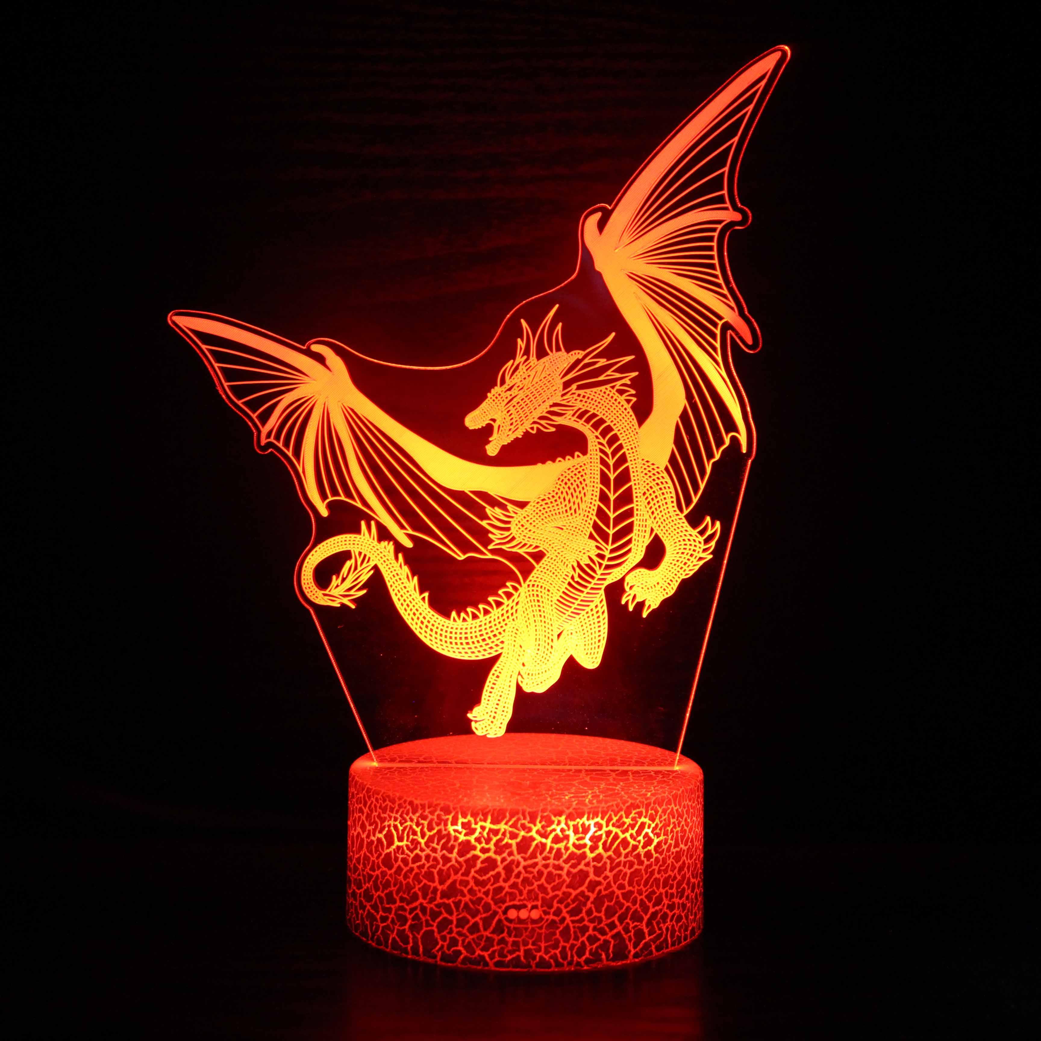 Realistic Winged Dragon Dinosaur 3D Optical Illusion Lamp - 3D Optical Lamp