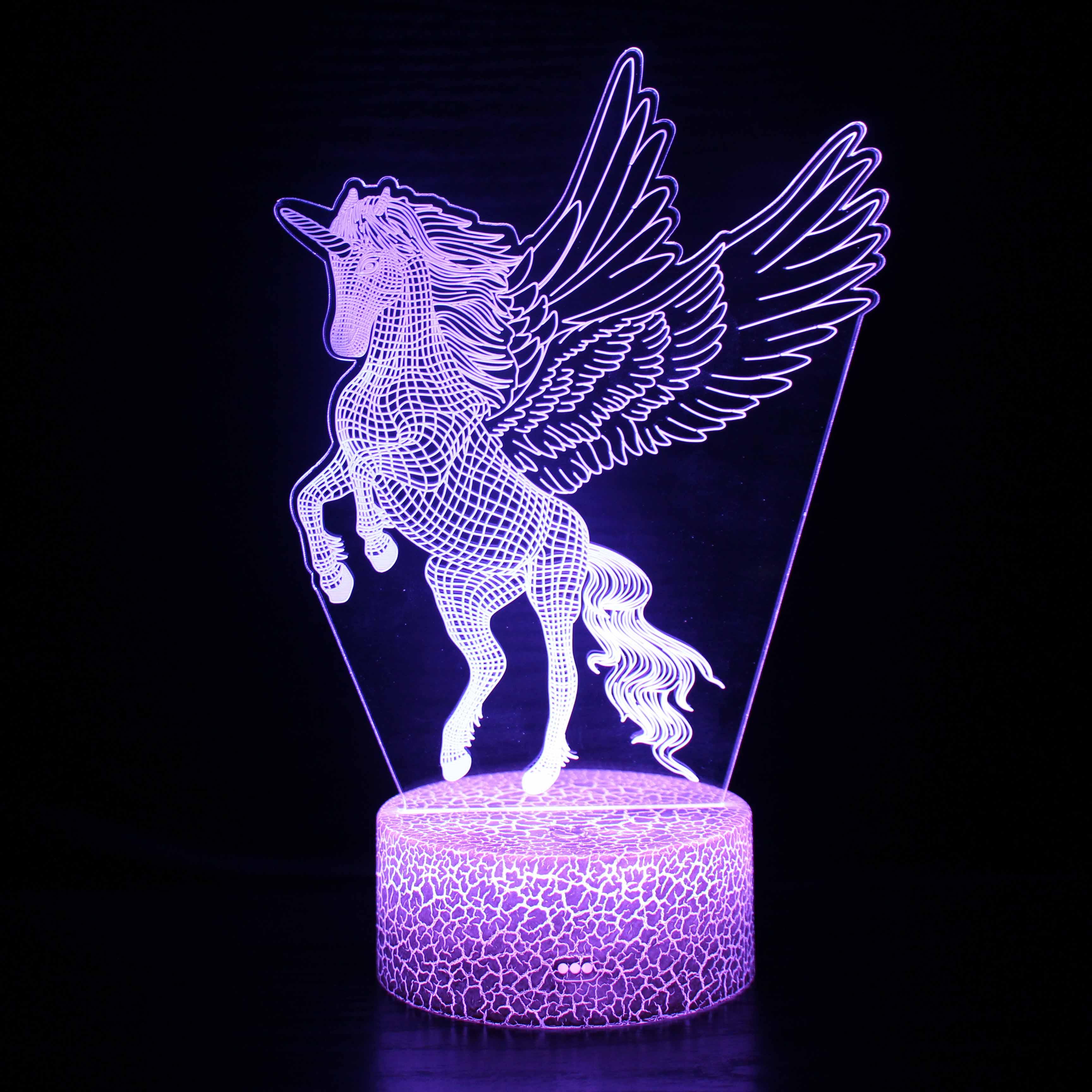 Abstract Beautiful Light Purple Flying Unicorn Optical Illusion Lamp - 3D Optical Lamp