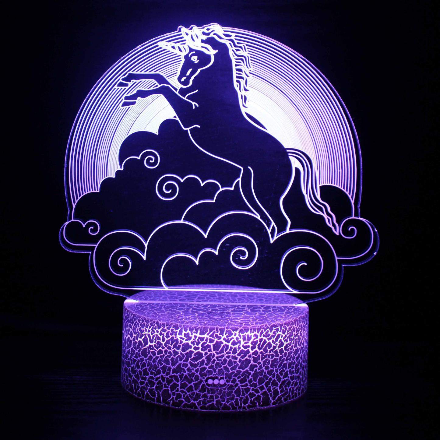 Abstract Beautiful Unicorn With Clouds Optical Illusion Lamp - 3D Optical Lamp