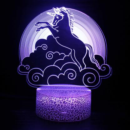 Abstract Beautiful Unicorn With Clouds Optical Illusion Lamp - 3D Optical Lamp
