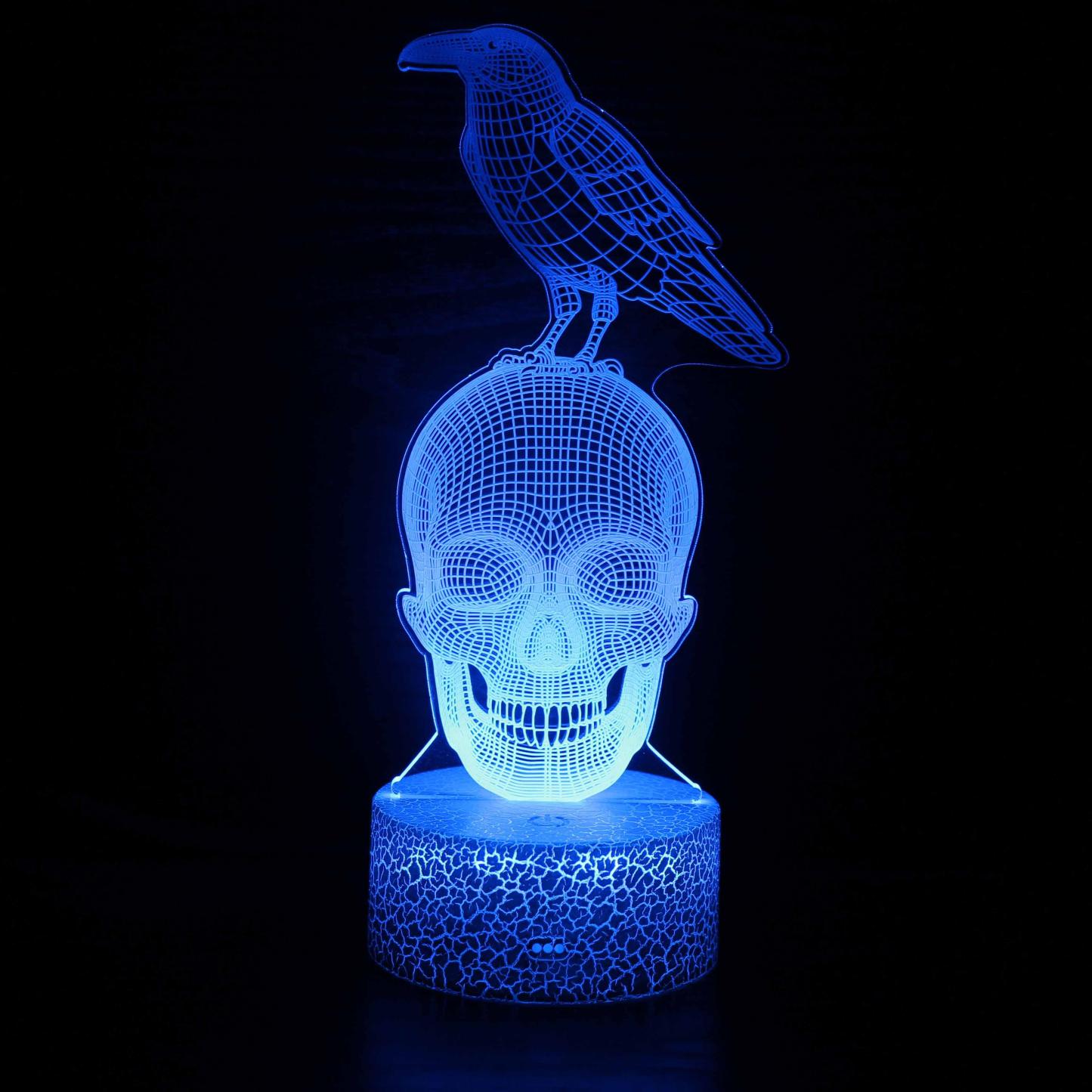 Halloween Bird On Skull 3D Optical Illusion Lamp - 3D Optical Lamp