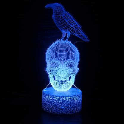 Halloween Bird On Skull 3D Optical Illusion Lamp - 3D Optical Lamp