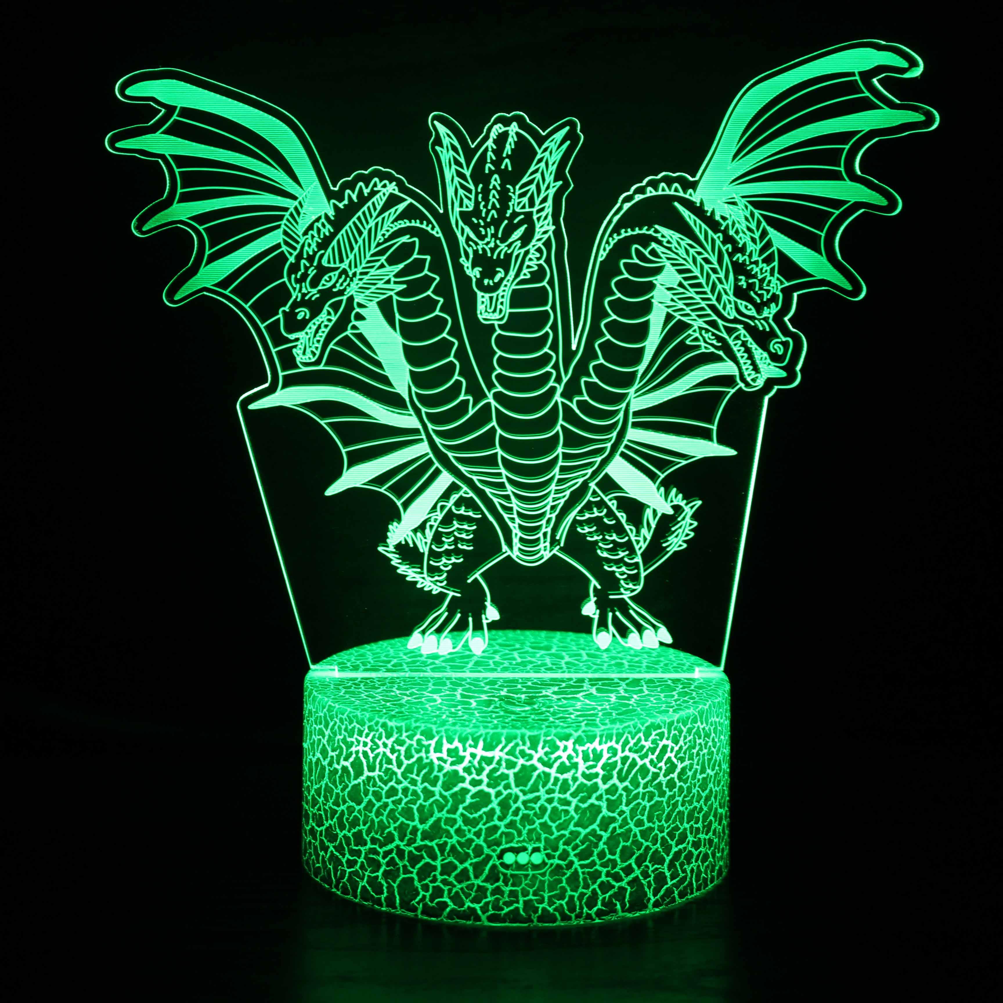 Realistic 3 Headed Dragon Dinosaur 3D Optical Illusion Lamp-3D Optical Lamp