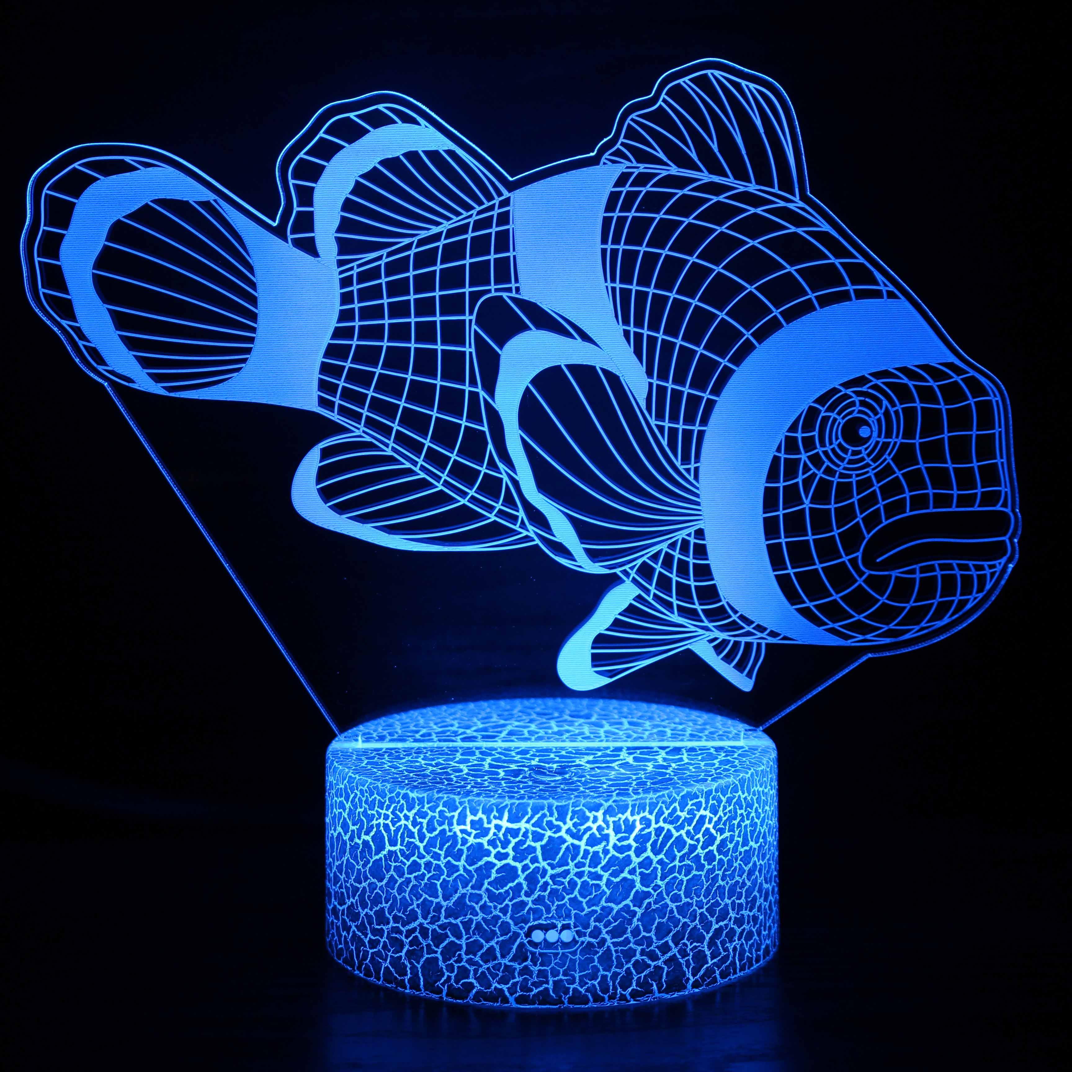Realistic Clown Fish Marine Life 3D Optical Illusion Lamp - 3D Optical Lamp