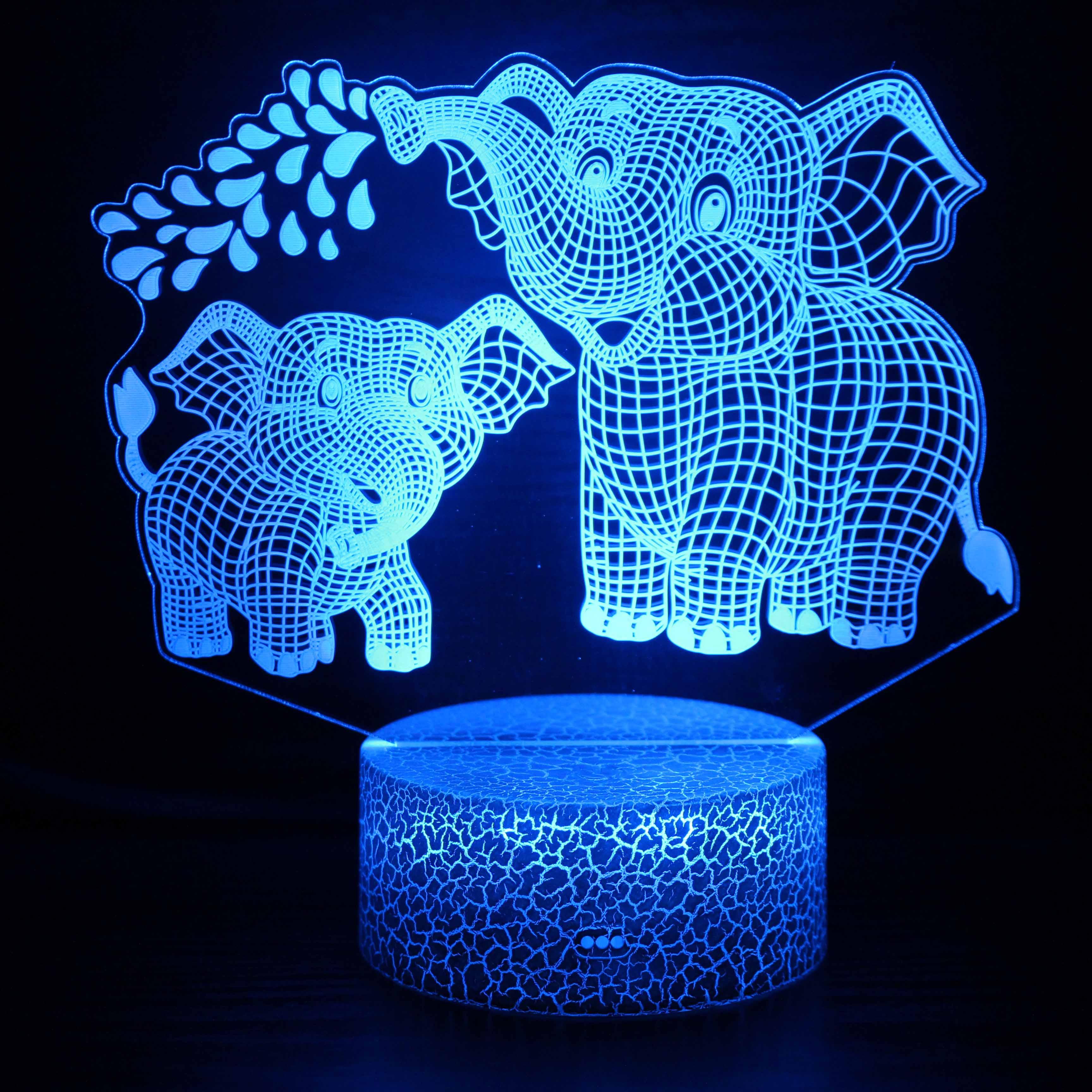Adorable Elephant Mom & Baby 3D Optical Illusion Lamp - 3D Optical Lamp
