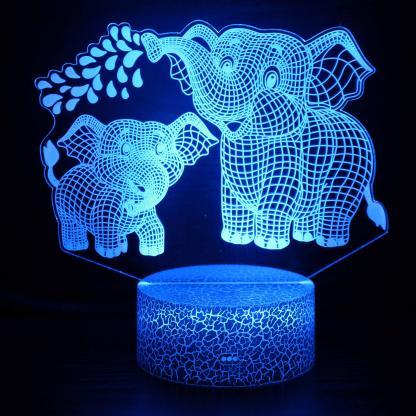 Adorable Elephant Mom & Baby 3D Optical Illusion Lamp - 3D Optical Lamp