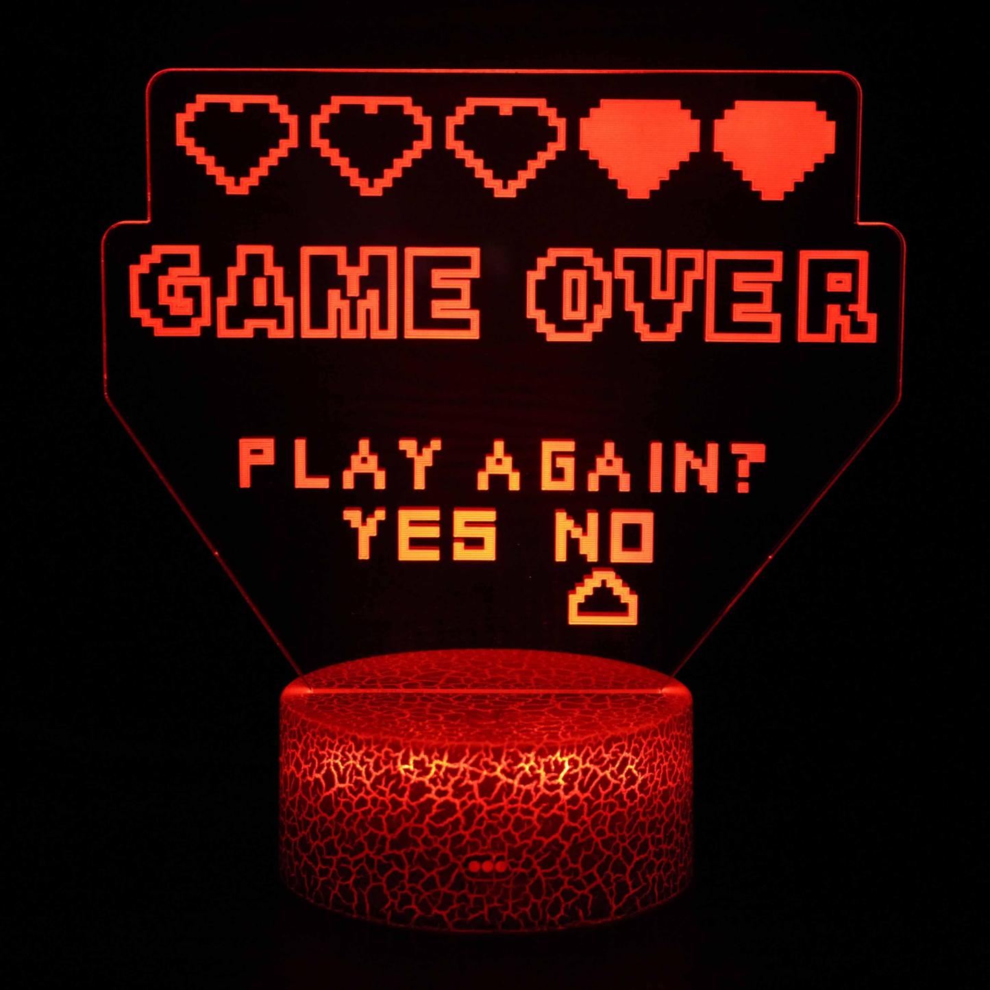 Game Over Play Again 3D Optical Illusion Lamp For Lighting-3D Optical Lamp