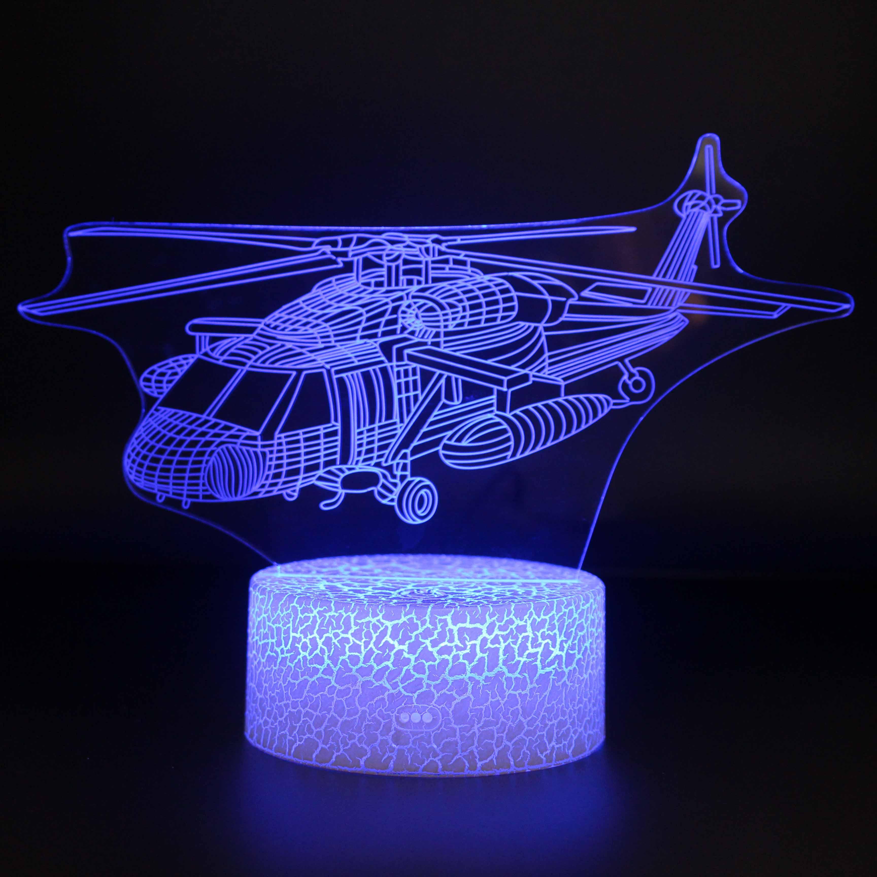 Military Helicopter 3D Lamp with Touch and Remote LED Color-3D Optical Lamp