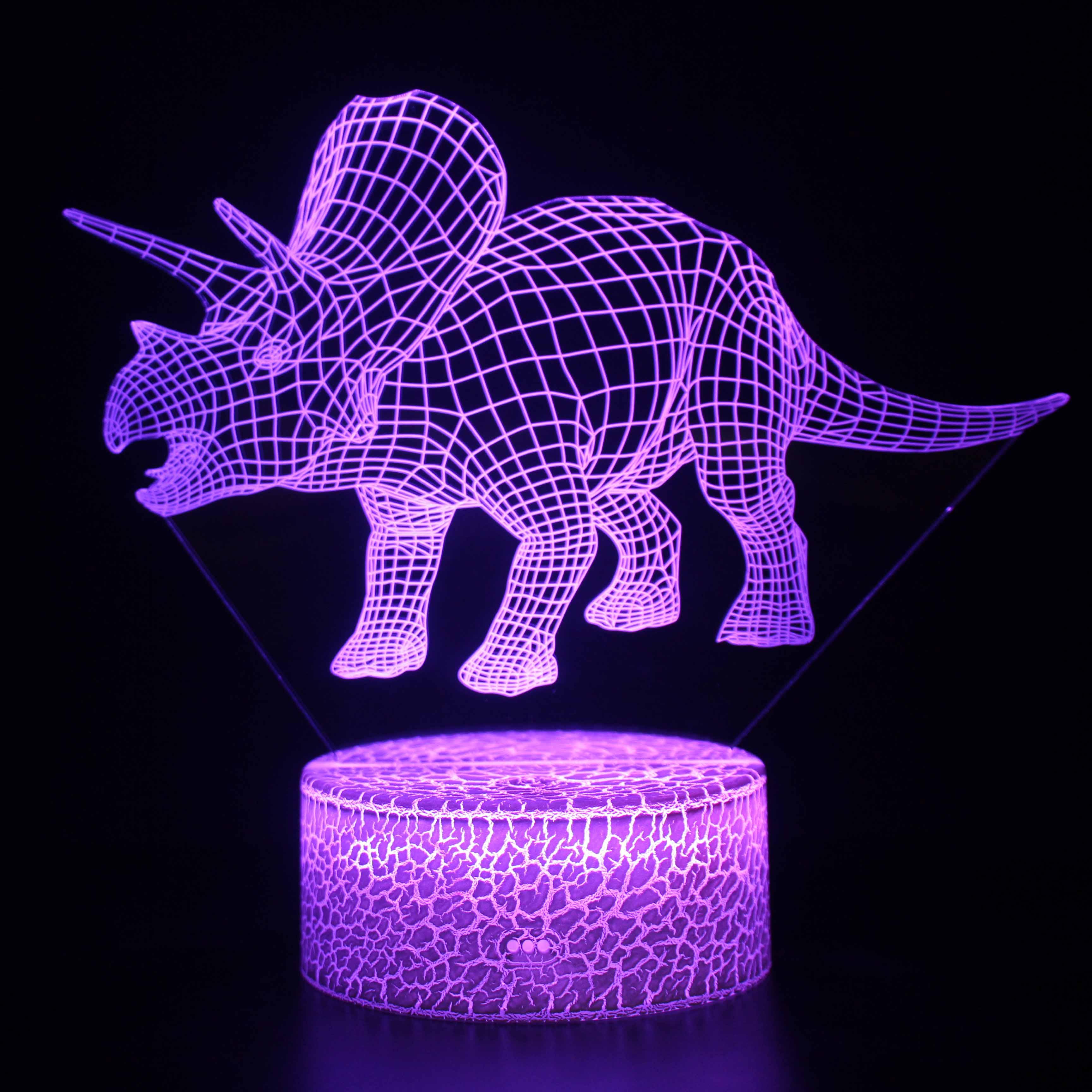 Realistic Roaring Triceratops Dinosaur 3D Optical Illusion Lamp - 3D Optical Lamp