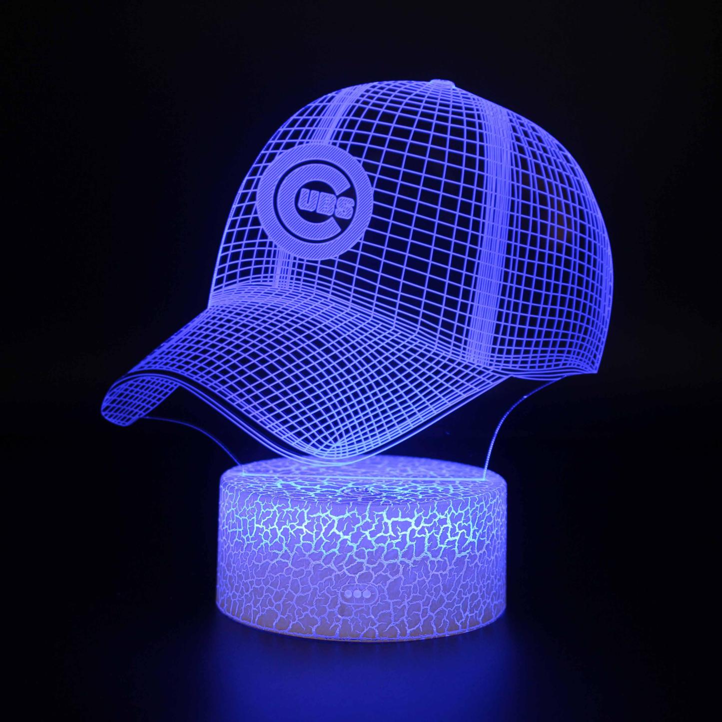 Chicago Cubs Baseball Cap 3D Optical Illusion Lamp - 3D Optical Lamp