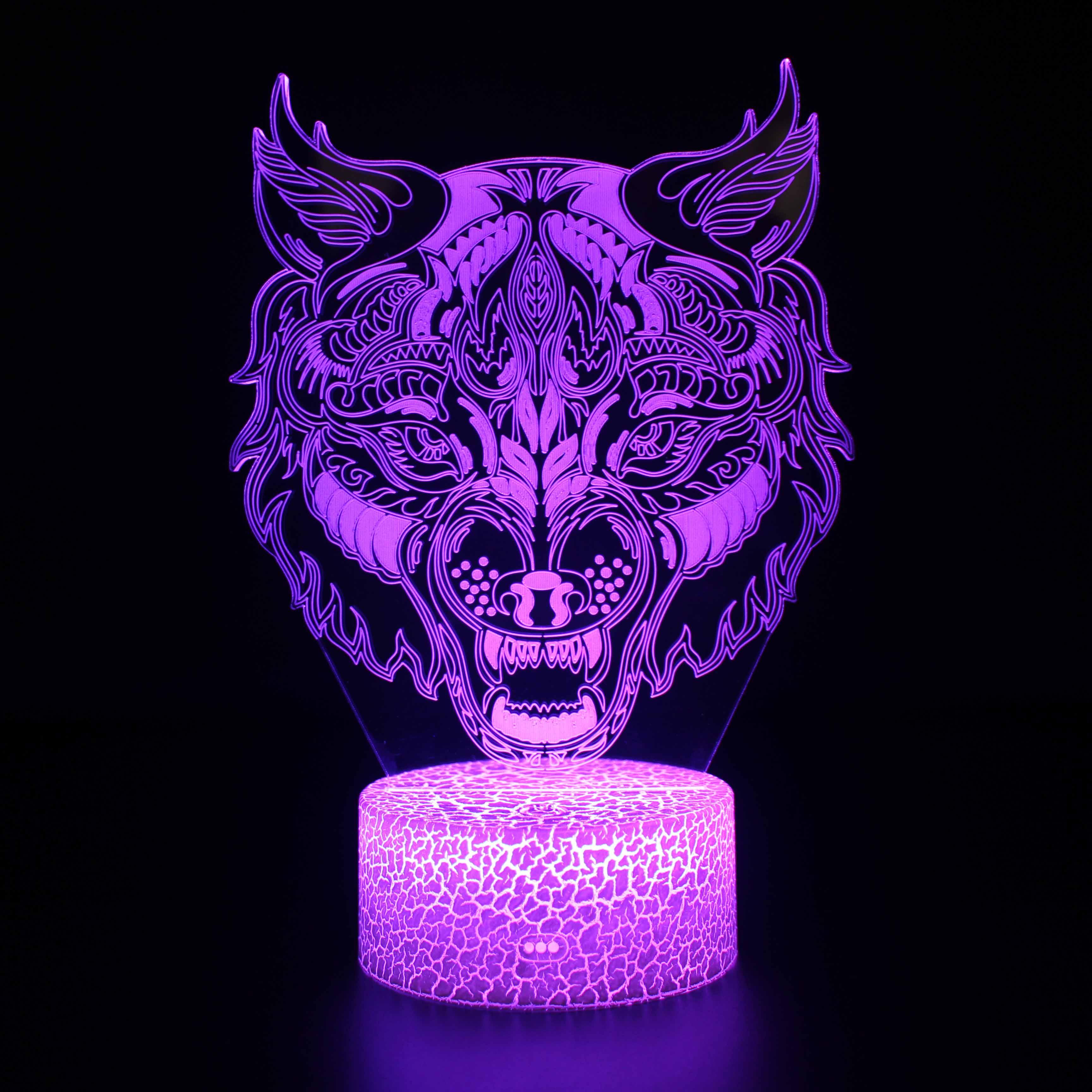 Abstract Growling Wolf Lamp Bold 3D Light for Creative Spaces-3D Optical Lamp