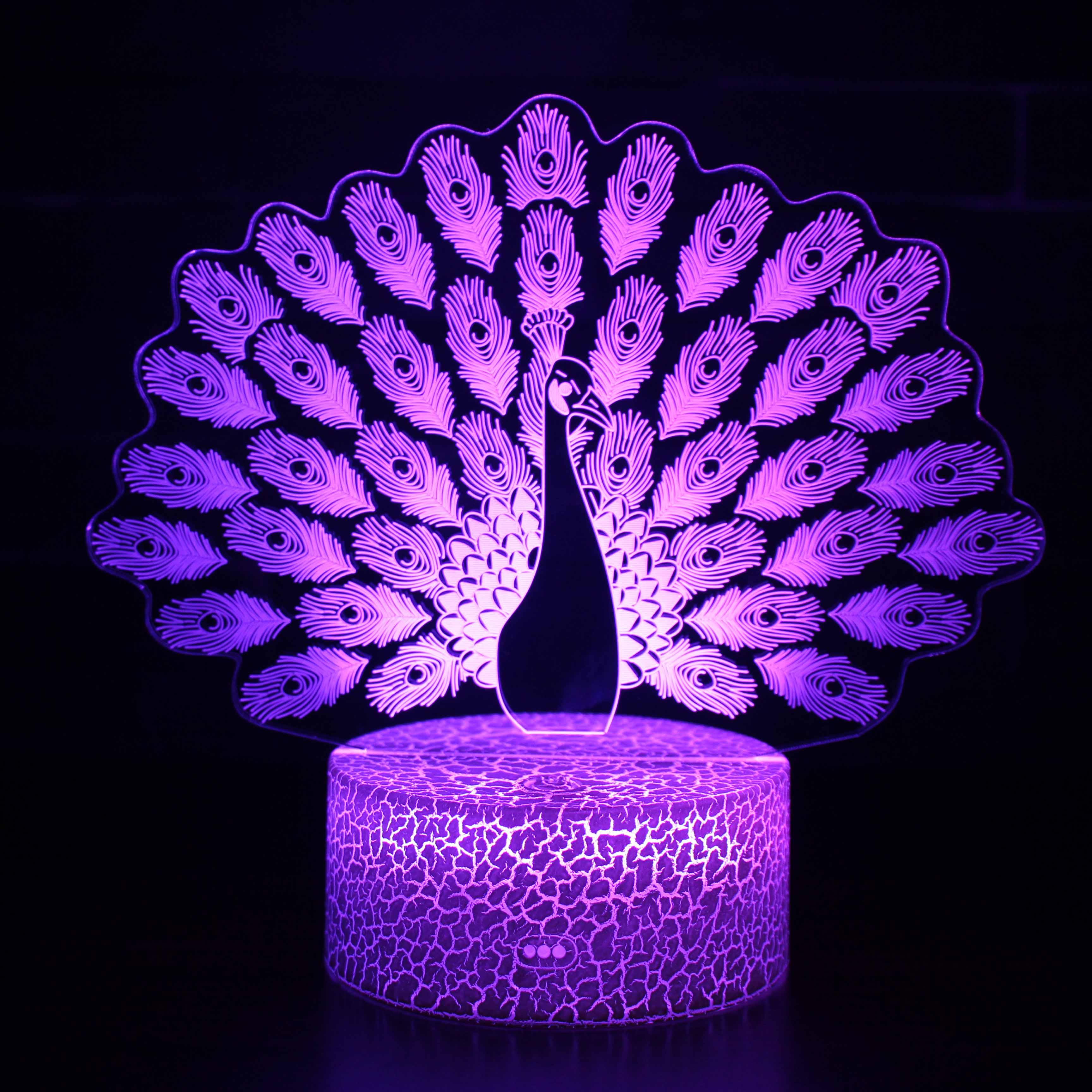 Realistic Peacock 3D Optical Illusion Lamp - 3D Optical Lamp
