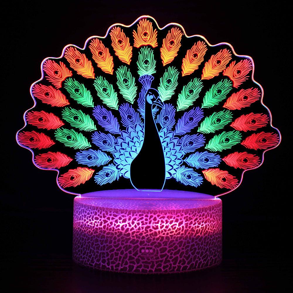 Colorful Peacock 3D Optical Illusion Lamp - 3D Optical Lamp