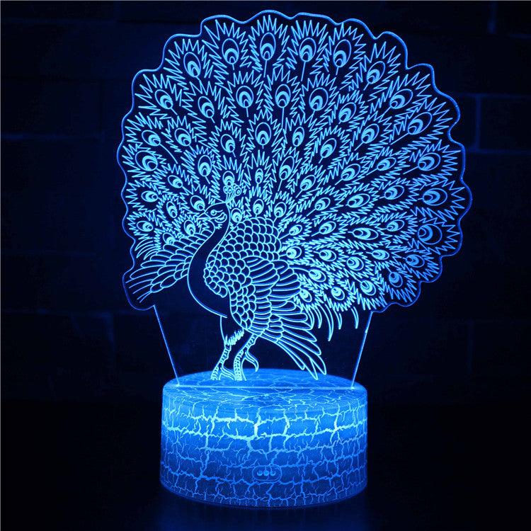 Realistic Peacock 3D Optical Illusion Lamp - 3D Optical Lamp