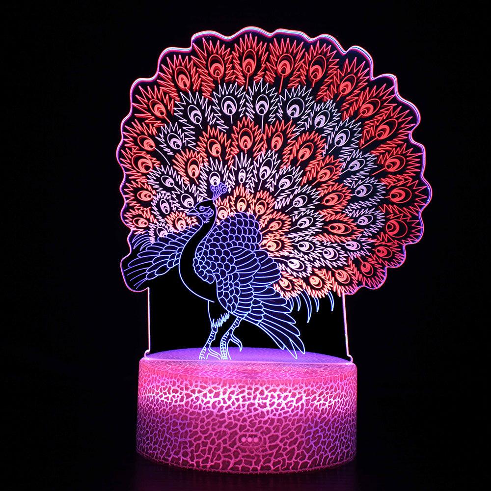 Stunning Walking Peacock 3D Optical Illusion Lamp - 3D Optical Lamp