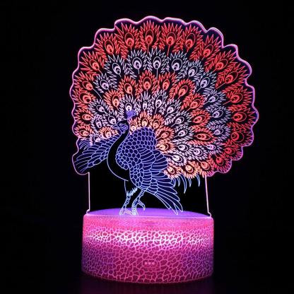 Stunning Walking Peacock 3D Optical Illusion Lamp - 3D Optical Lamp