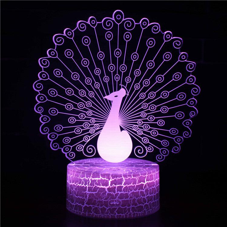 Realistic Peacock 3D Optical Illusion Lamp - 3D Optical Lamp