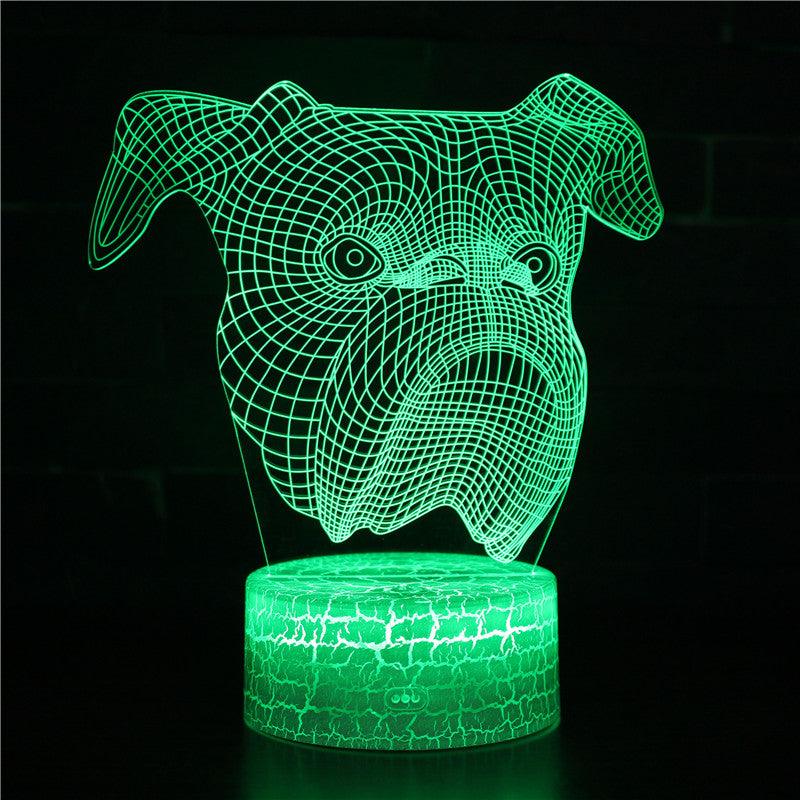 Bull Dog Head 3D Illusion Lamp with Remote Control-3D Optical Lamp