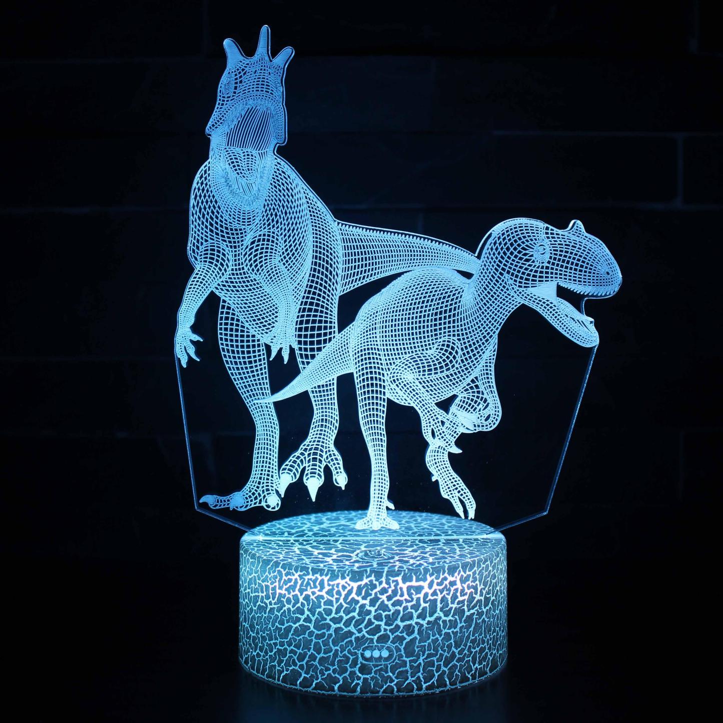 Realistic 2 T-Rex Roaring Dinosaur 3D Optical Illusion Lamp-3D Optical Lamp