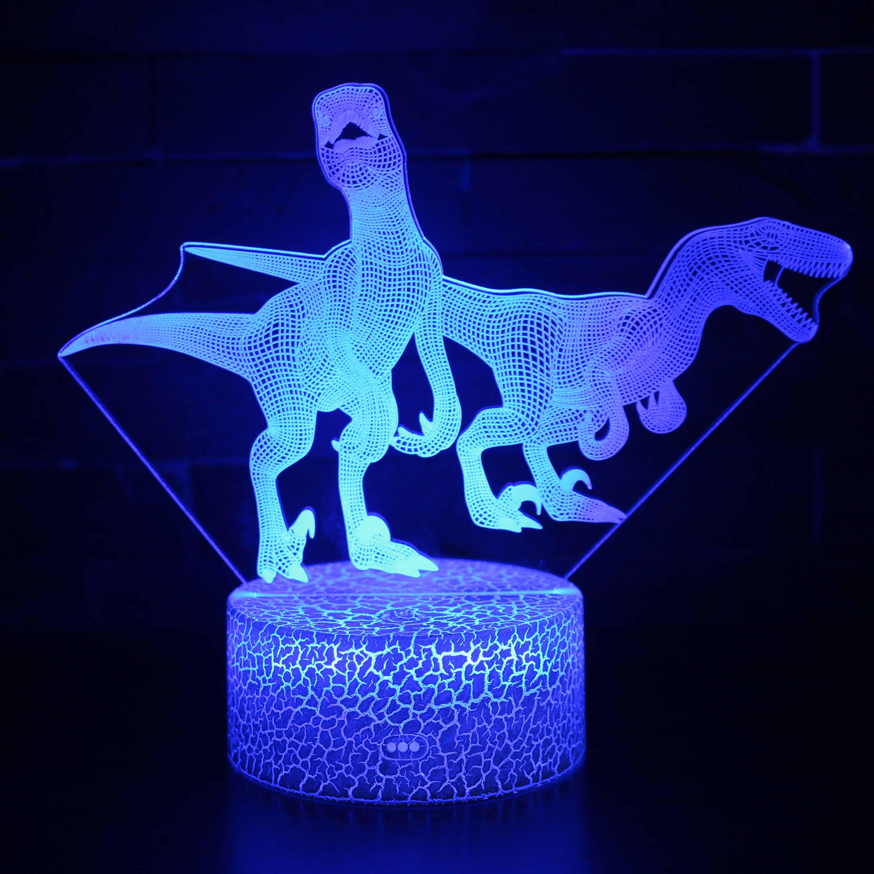Realistic 2 T-Rex Roaring Dinosaur 3D Optical Illusion Lamp - 3D Optical Lamp