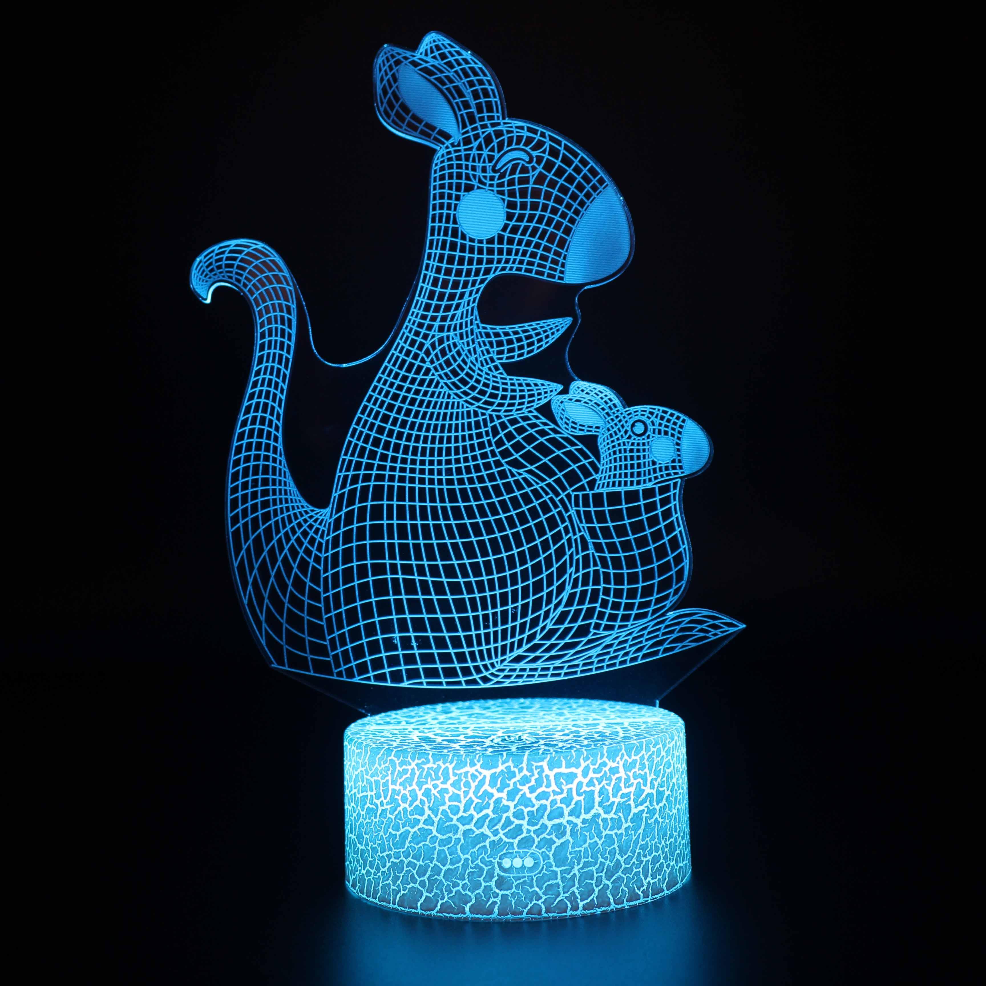 Kangaroo & Baby 3D Optical Illusion Lamp - 3D Optical Lamp