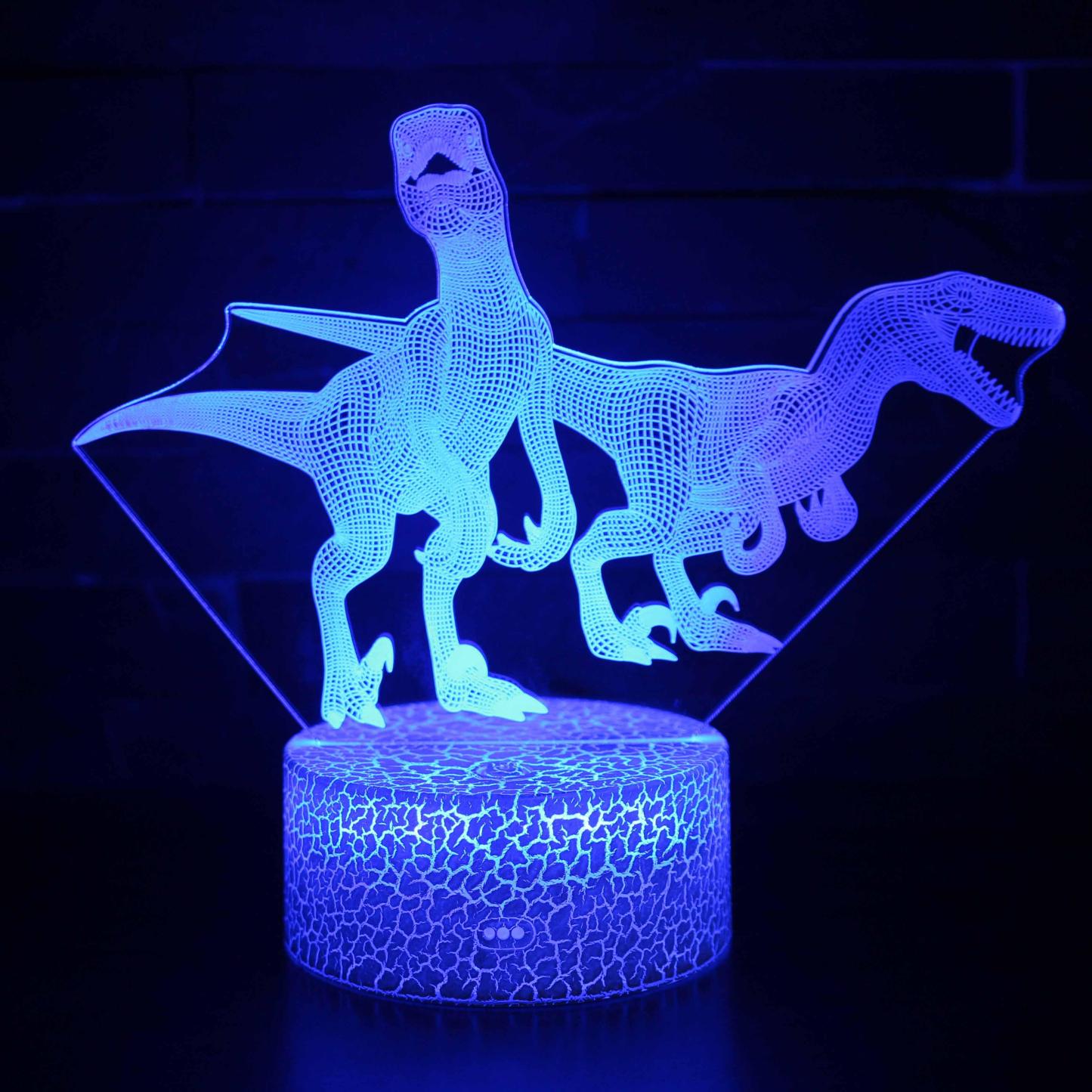 Realistic 2 T-Rex Roaring Dinosaur 3D Optical Illusion Lamp - 3D Optical Lamp
