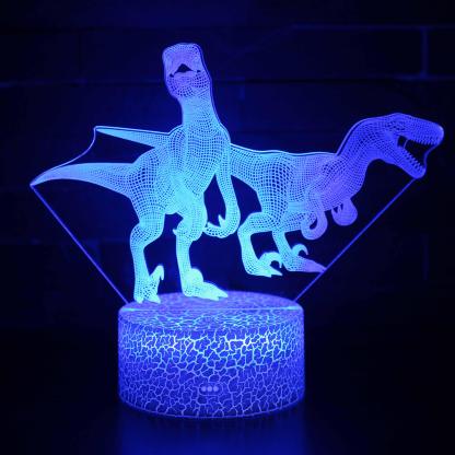 Realistic 2 T-Rex Roaring Dinosaur 3D Optical Illusion Lamp - 3D Optical Lamp
