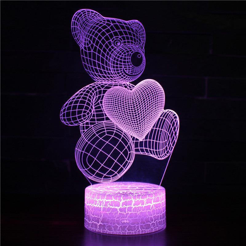 Teddy Bear Heart 3D Optical Illusion Lamp - 3D Optical Lamp
