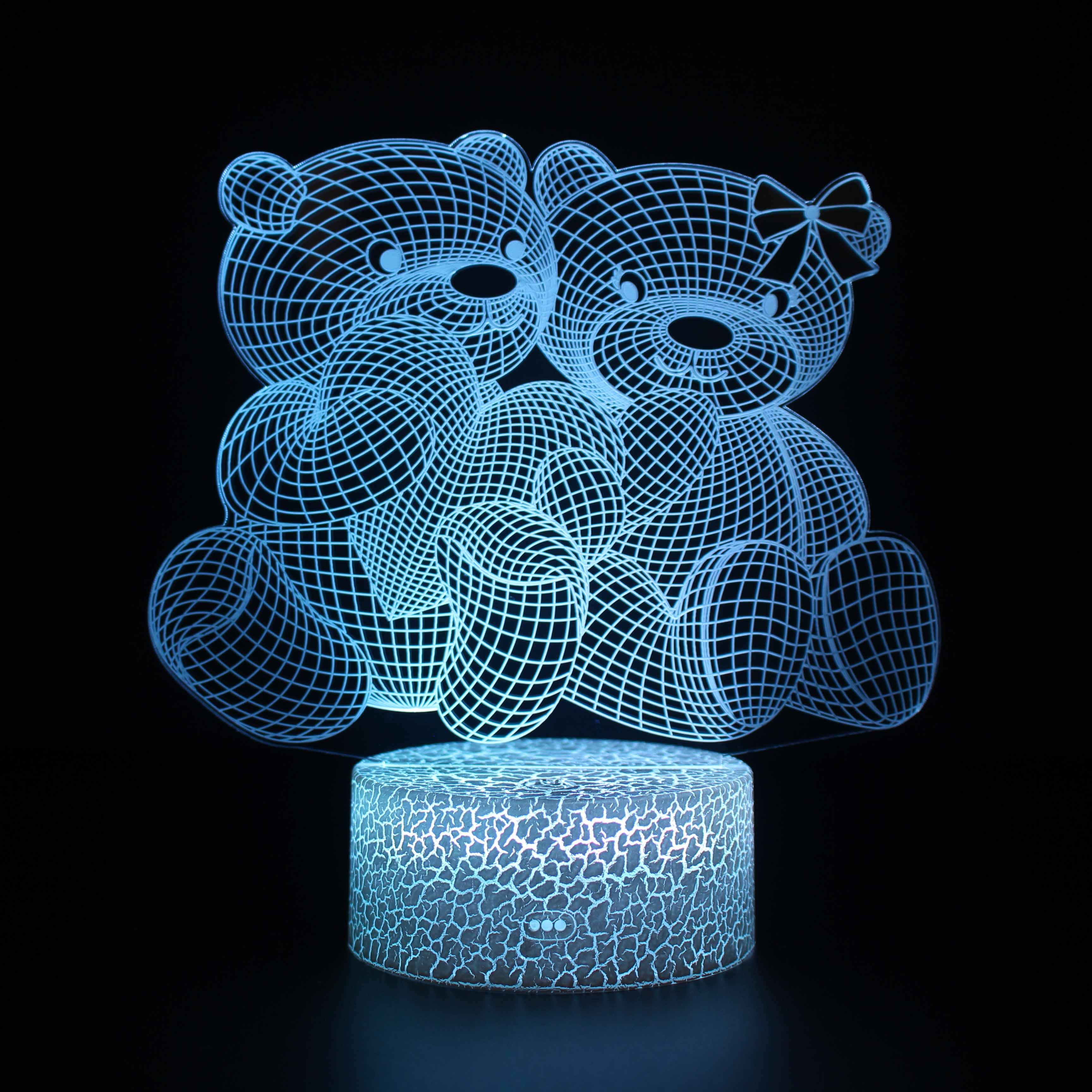 Teddy Bears In Love 3D Optical Illusion Lamp - 3D Optical Lamp