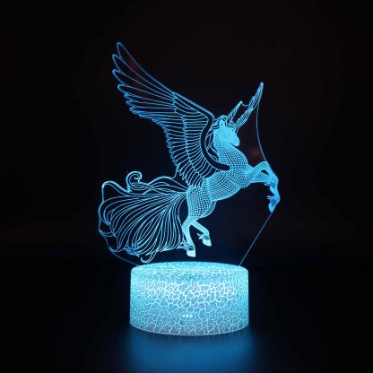 Abstract Light Blue Jumping Unicorn Optical Illusion Lamp - 3D Optical Lamp