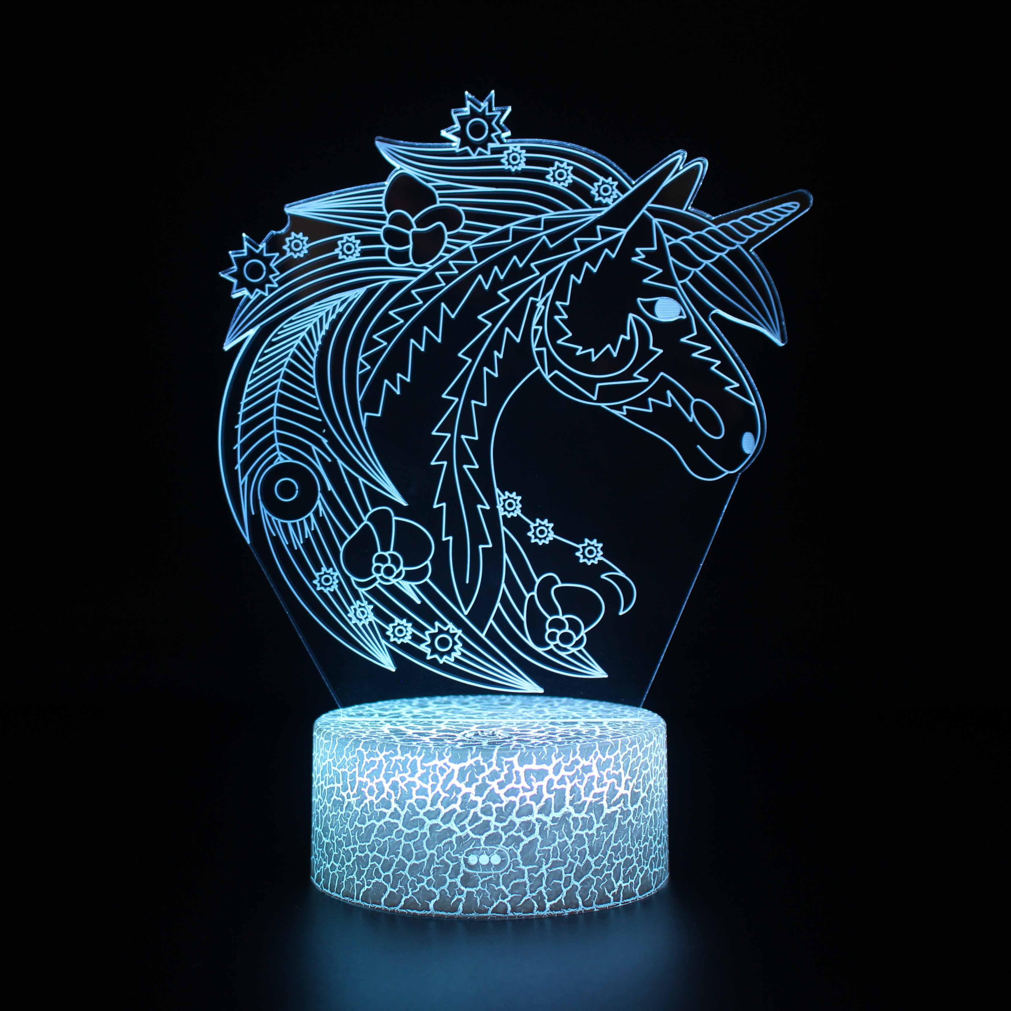 Abstract Beautiful Unicorn With Flowers Optical Illusion Lamp - 3D Optical Lamp