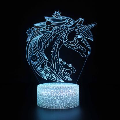 Abstract Beautiful Unicorn With Flowers Optical Illusion Lamp - 3D Optical Lamp