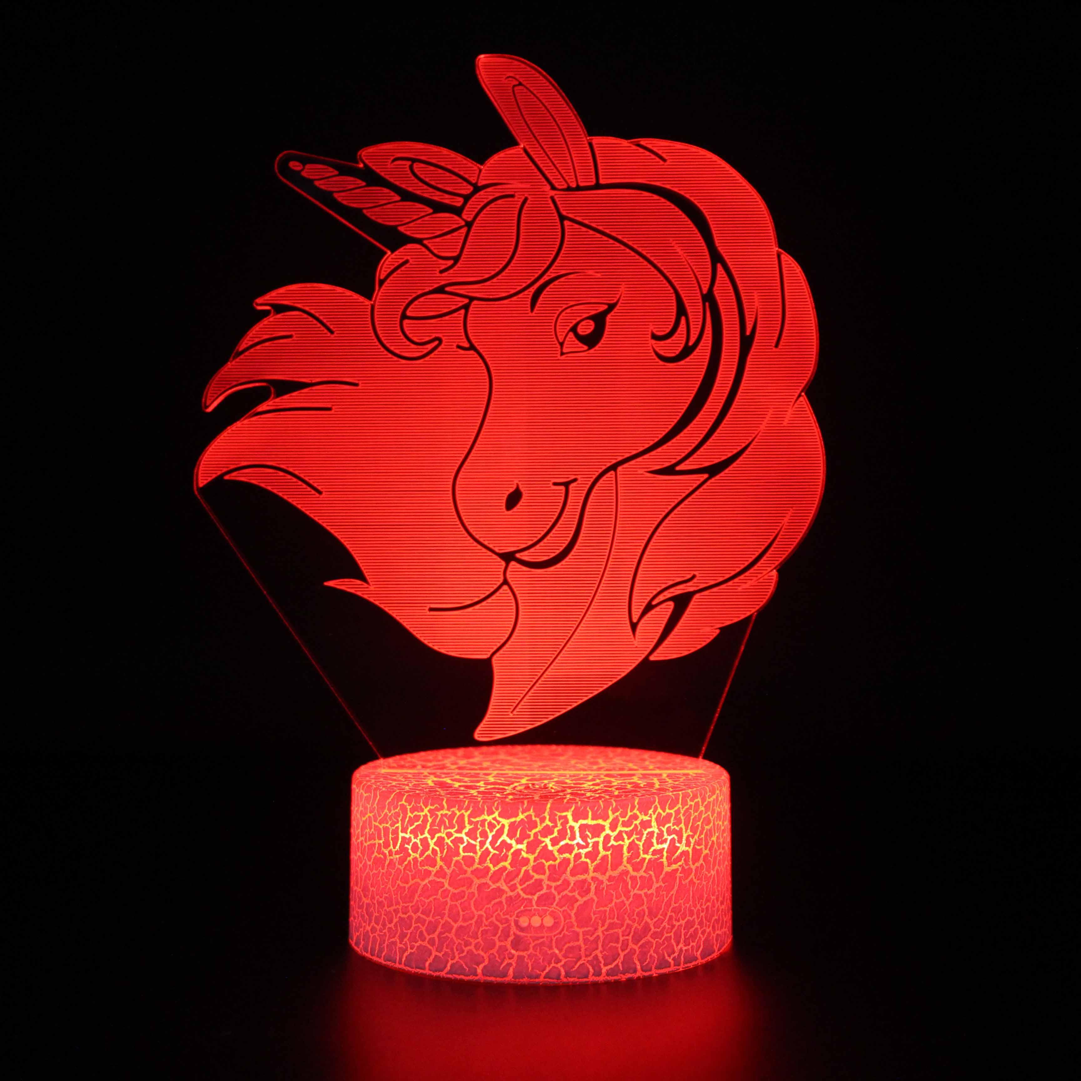 Abstract Beautiful Red Unicorn Optical Illusion Lamp - 3D Optical Lamp