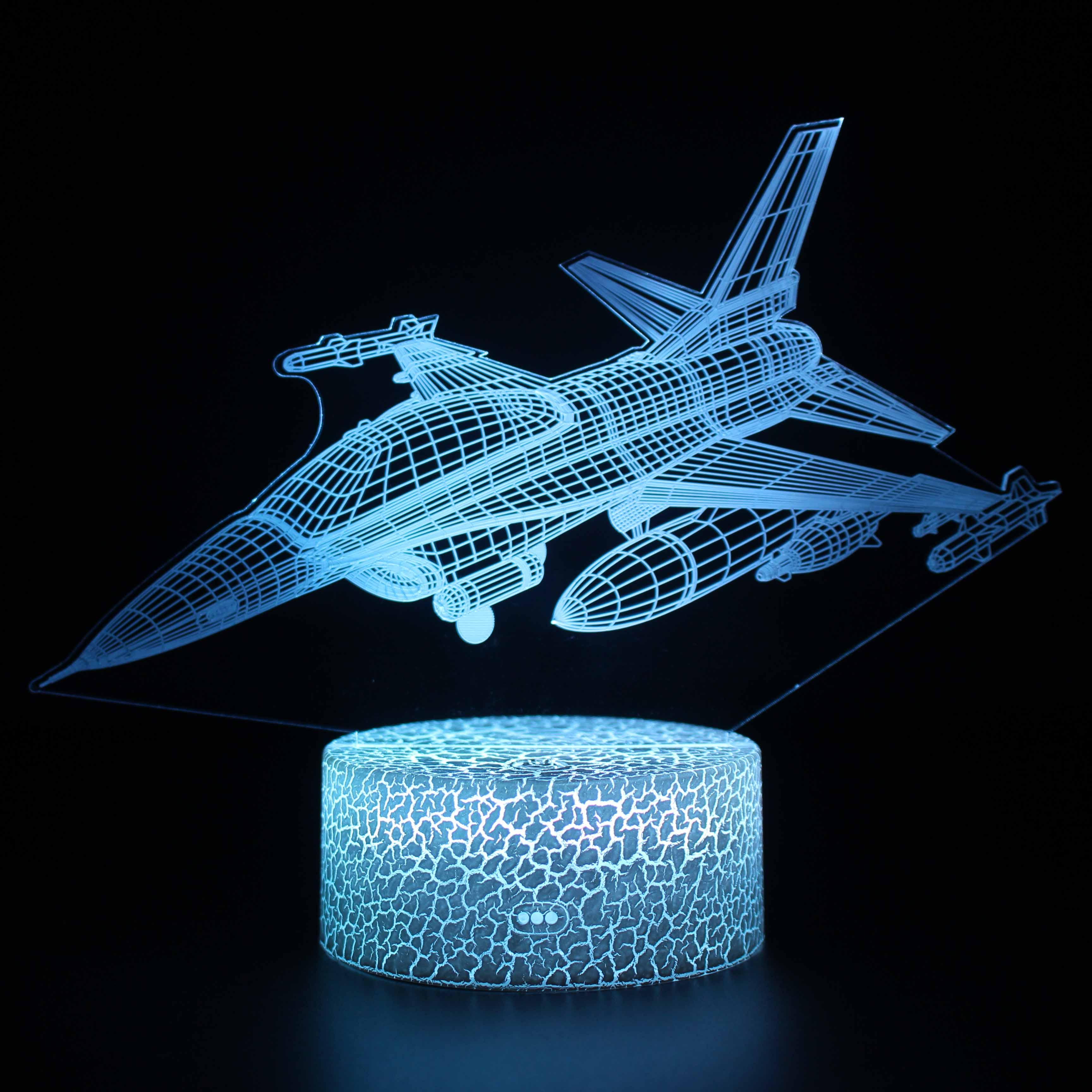 Fighter Jet 3D Optical Lamp with Remote Control and 7 Color Touch LED-3D Optical Lamp